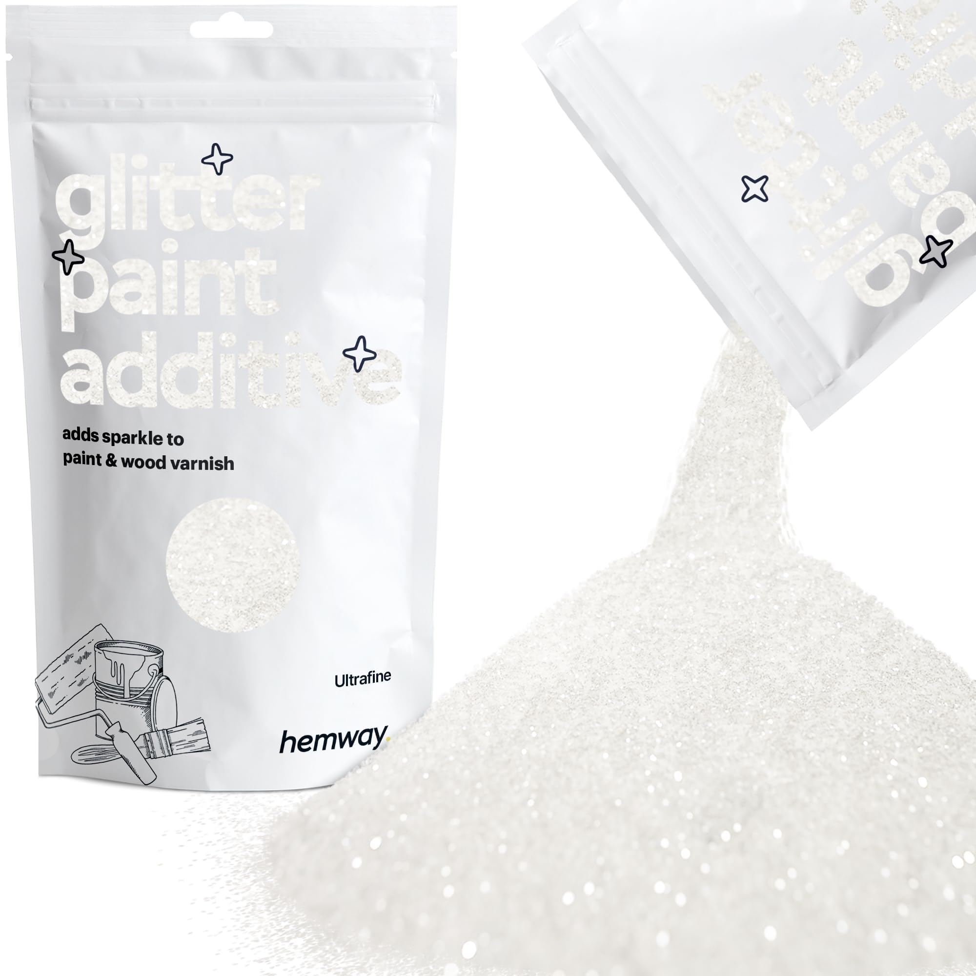 White Iridescent Glitter Paint Additive 100g for Adding Sparkle to Paints & Varnish | Paint Walls Sparkly Add to Emulsion, Acrylic or Lacquer Indoor | Hemway