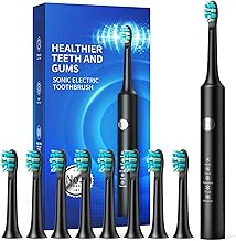 Electric Toothbrush for Adults and Children with 8 Heads, Rechargeable Travel Electric Toothbrushes - Fast Charging 4 Hours and Last 60 Days, 5 Modes, 40000VPM, IPX7 Waterproof (Black)