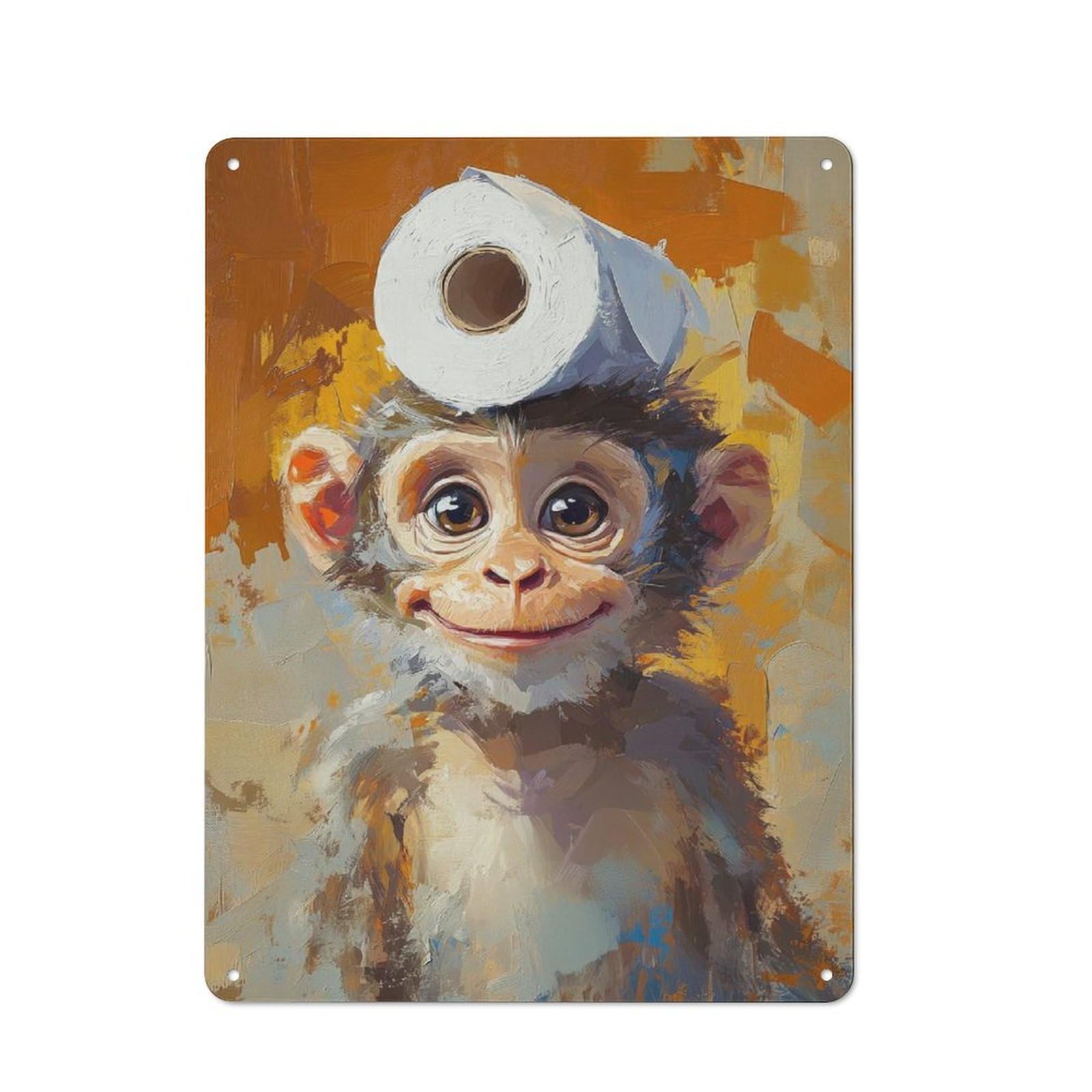 Junmoney Monkey With Toilet Paper Hat Metal Sign 40X30cm With For Workshop Wall, Rustic Decor, Wall Decoration For Workshops And Hobby Rooms