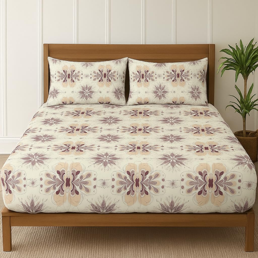 BSB HOME Cloud Cotton Full Elastic Fitted Bedsheets for Double King Size Bed with 2 Pillow Covers 220 TC Supersoft |Wrinkel Free Bed Cover Size - 72x78+10 inches, Off White-picture-36
