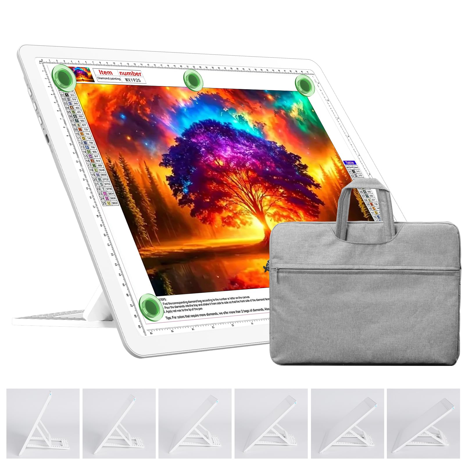 TOHETO Lavagna luminosa ricaricabile A3 con supporto, borsa, pad luminoso magnetico super luminoso con pulsanti laterali, scatola luminosa wireless per tracciare e disegnare, tavolo luminoso senza