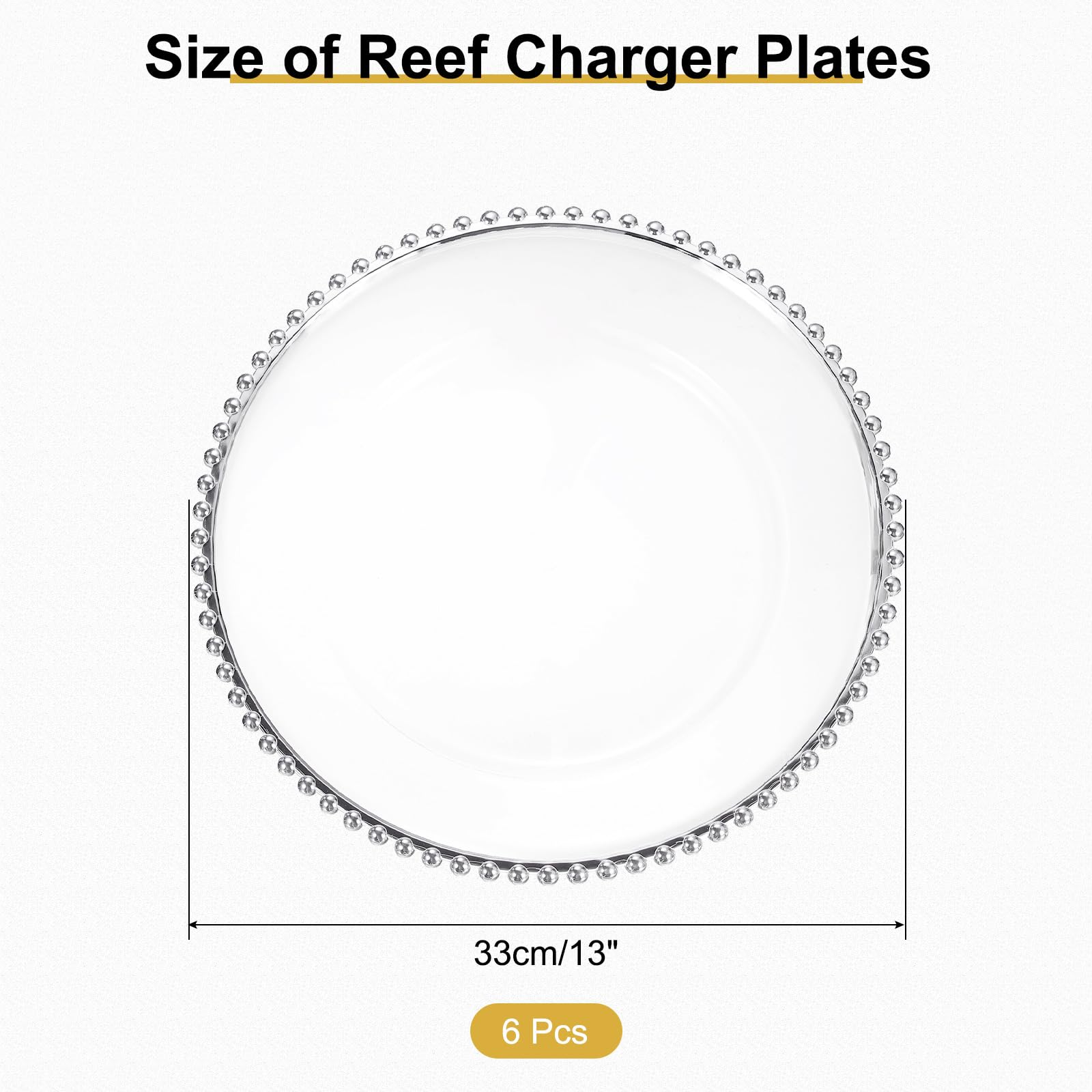 QUARKZMAN 6 plateaux de service transparents en gros, 13" plateaux ronds en plastique avec bordure perlée pour décoration de table de mariage, fête ou événement, argent