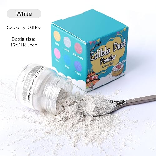 Miniatura 2 de Jelife Polvo brillante comestible blanco  0.18oz de polvo para tartas de grado alimenticio brillante en polvo, polvo metálico comestible para