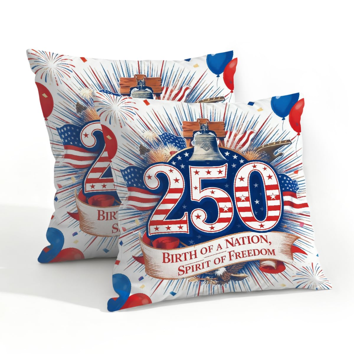Outdoor Pillow Covers Waterproof Pillowcases 20x20in Set of 2 American 250th Celebrations Decorative Throw Cushion Case for Couch Sofa Garden Patio Furniture