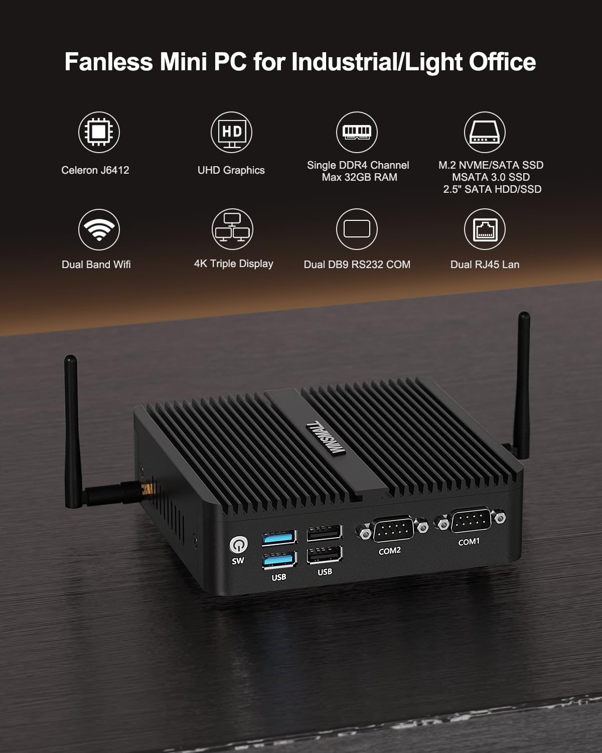 Fanless J6412 Mini PC Industrial Computer N100 Pc Industriale