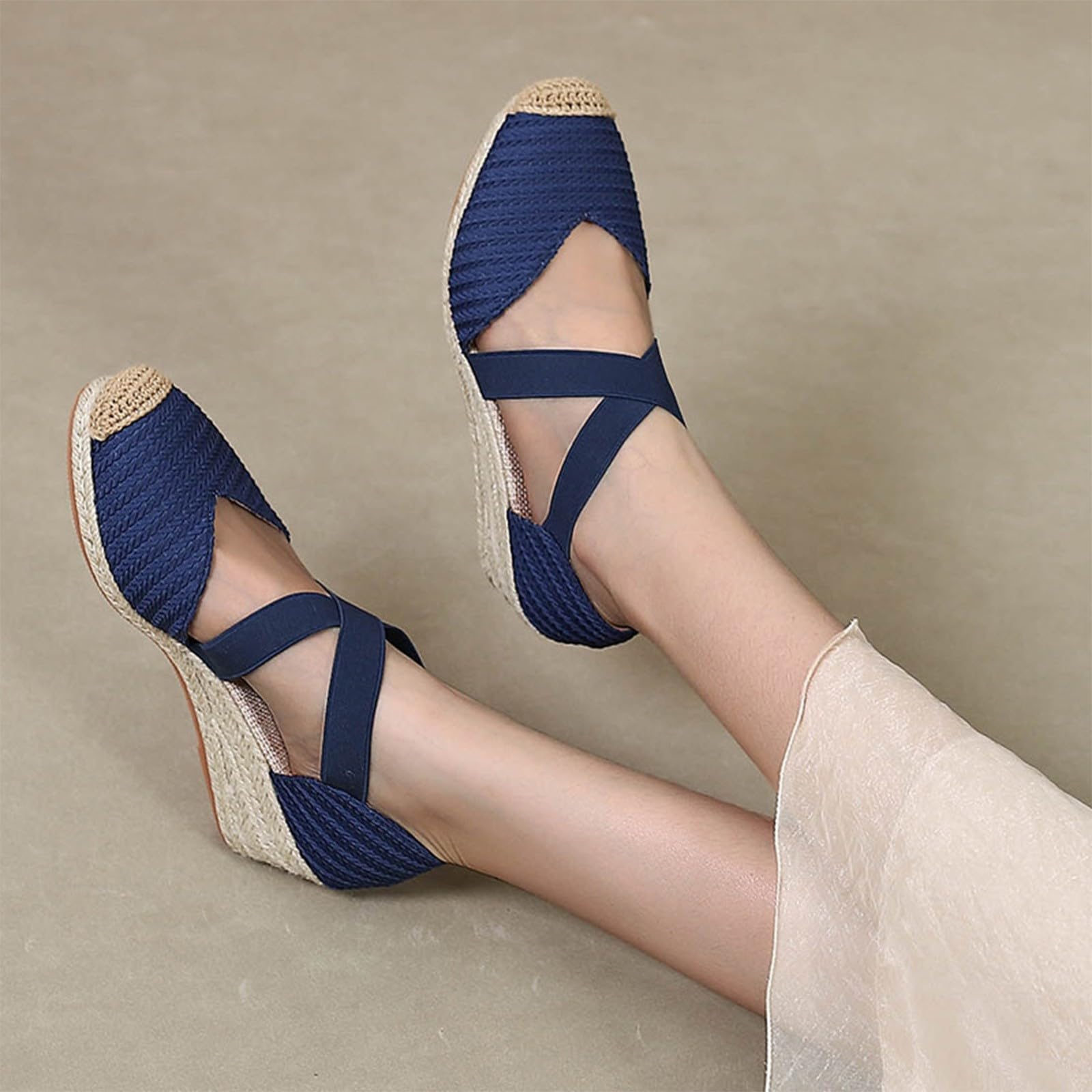 Plataforma Espadrille Sandals - Sandalias de mujer con cordones para verano, zapatos de playa con puntera cerrada, sandalias romanas, sandalias de cuña, sandalias de tiras adaptables para verano y