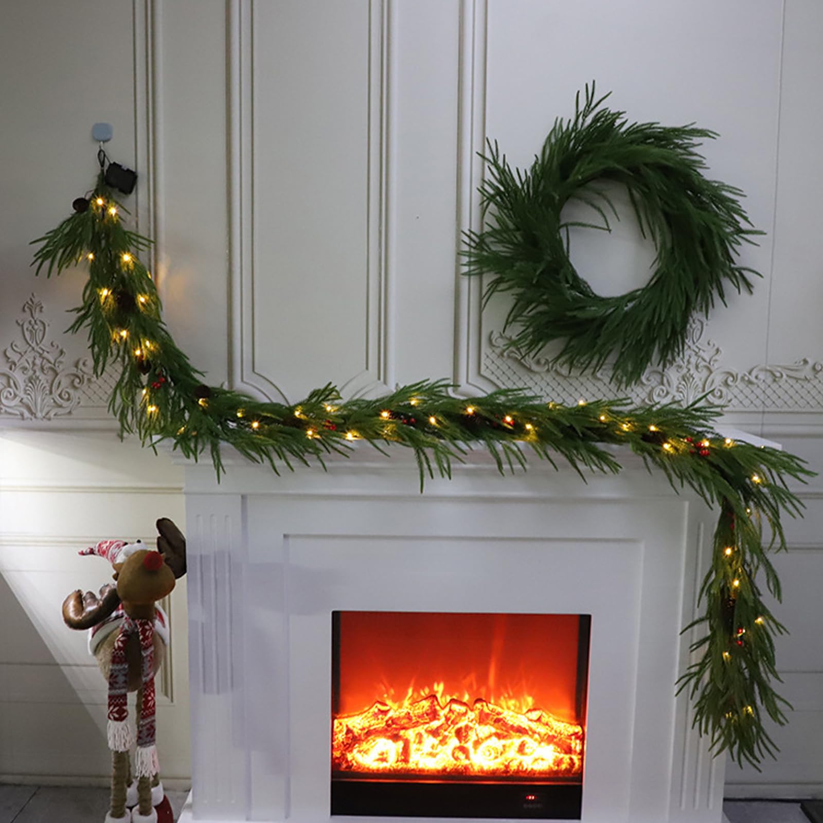 Guirnalda de flores de Navidad para colgar, corona de pino sintético, flexible, flexible, flexible, para decoración del hogar, decoración del hogar, guirnaldas artificiales colgantes