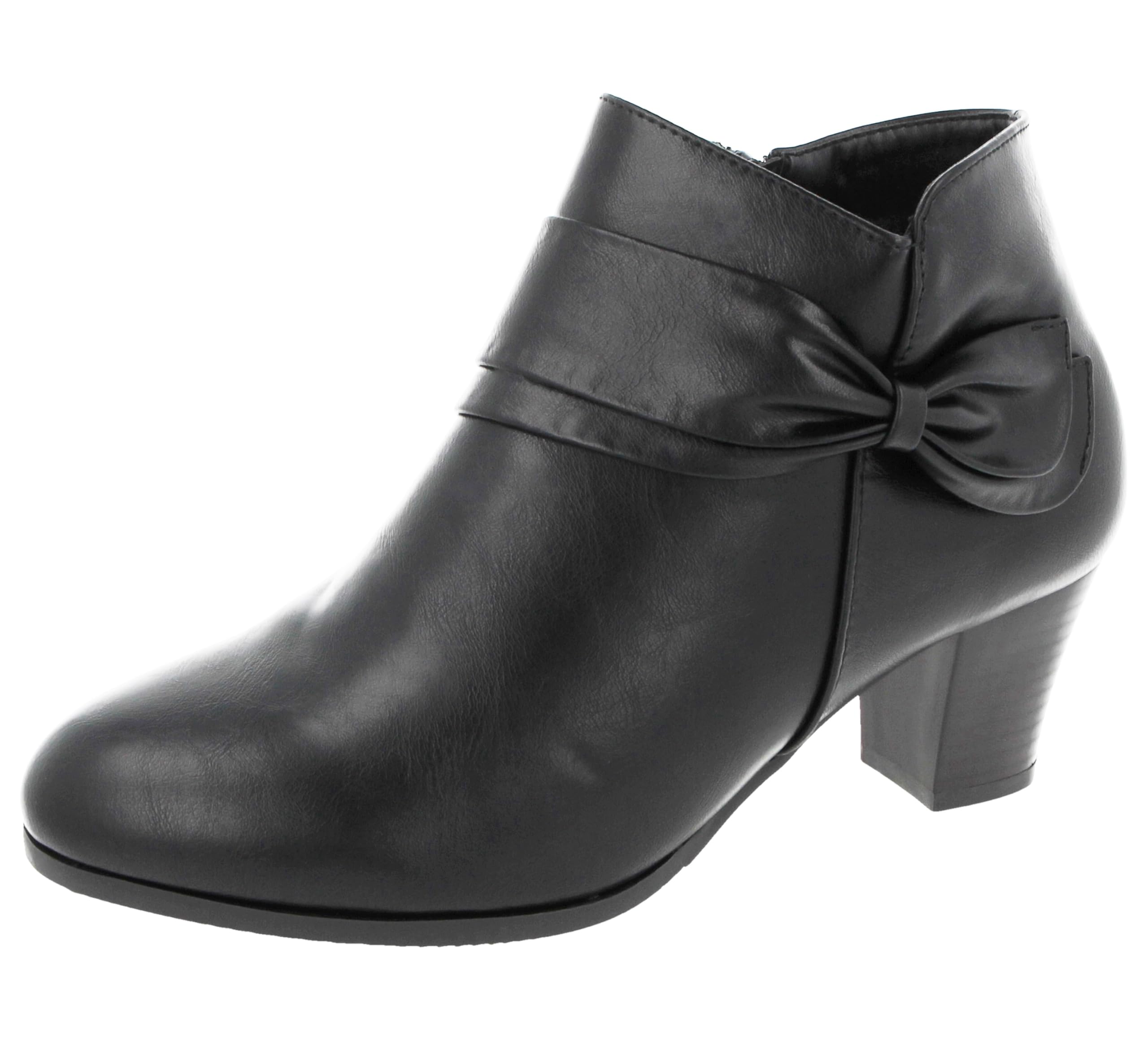 Women's Zip Fastening Low Heel Ankle Boots with Bow Detail