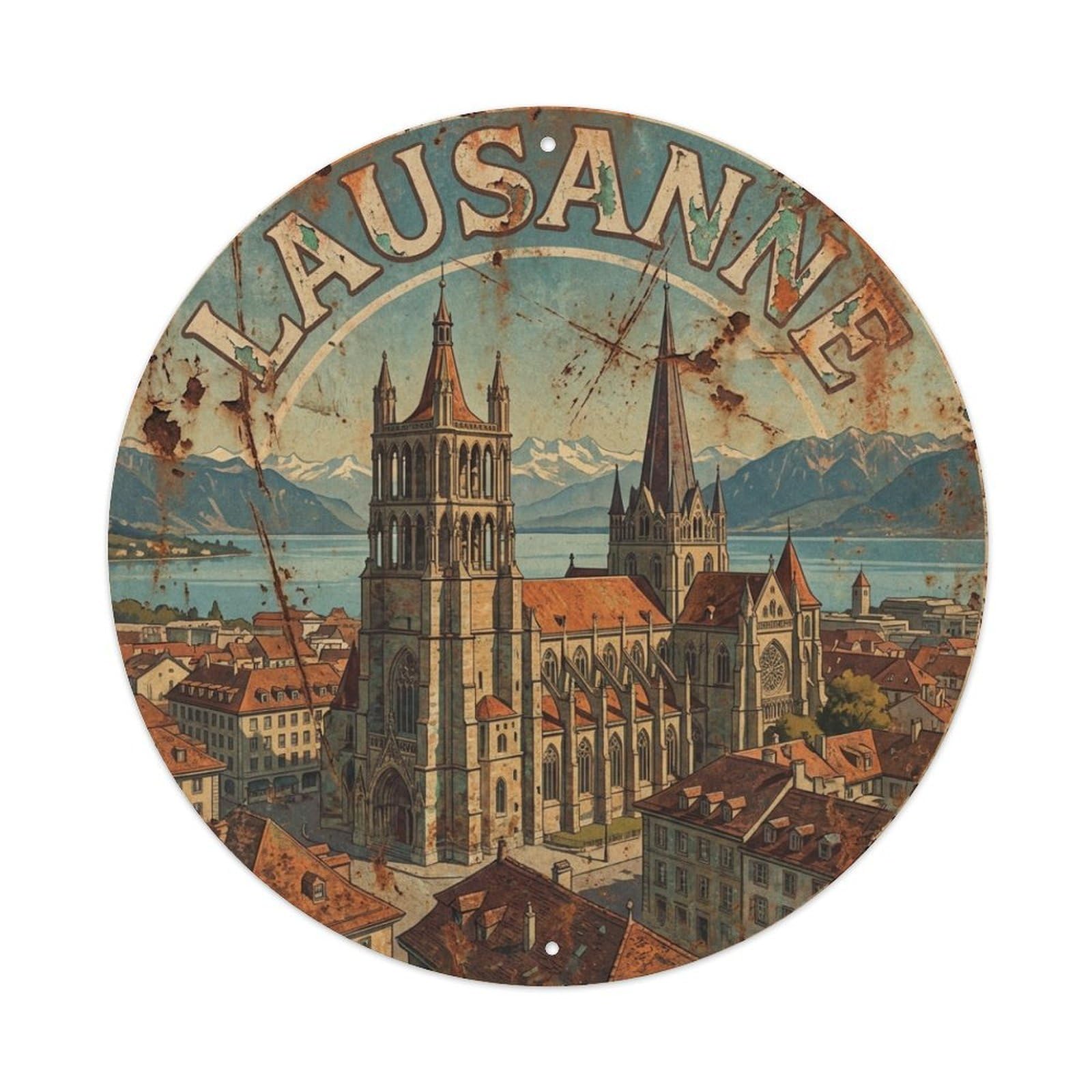 Galvaxio Style Retro Travel Switzerland Lausanne Metal Tin Sign