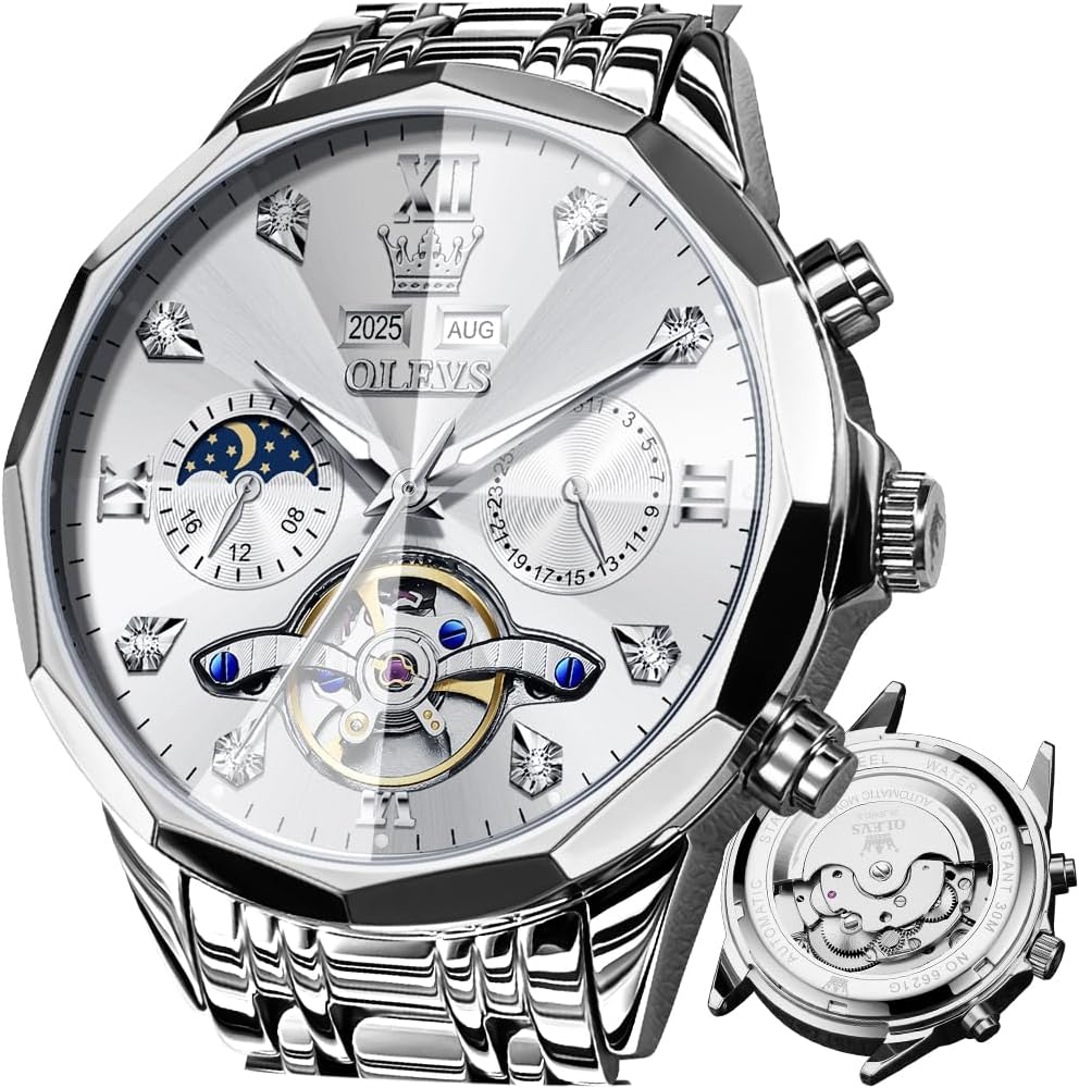 OLEVS Automatic Watch for Men Luxury Diamond Self Winding...