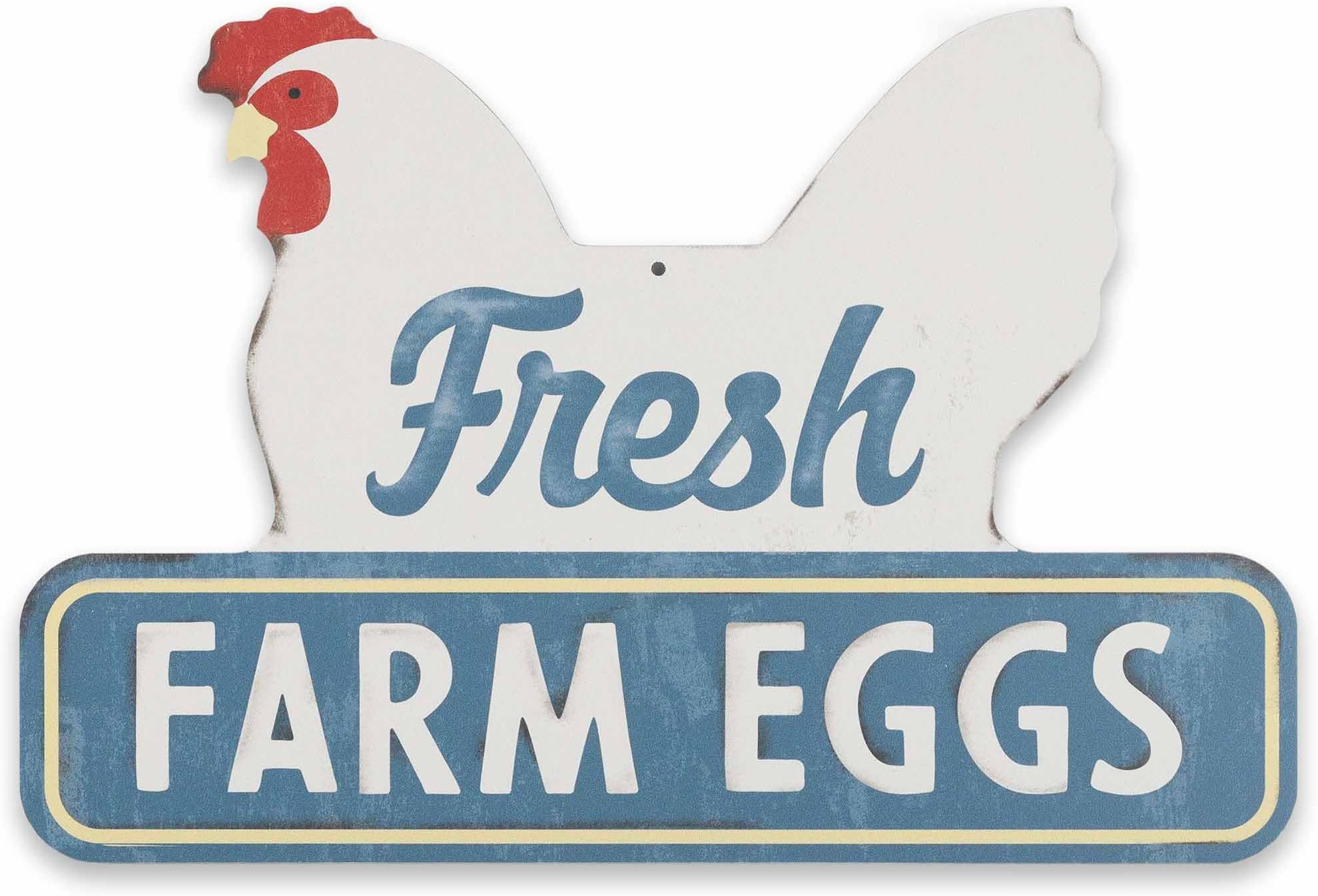 Fresh Farm Eggs Metal Sign - Vintage Farmhouse Kitchen Sign With Hen and Distressed Finish