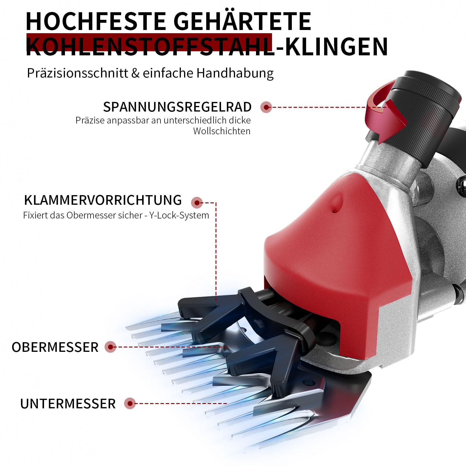 1200W High-Power Schafschermaschine, 6 Geschwindigkeiten, 3200 U/min, elektrische Schafschere mit 13-Zahn-Klinge, Set im Koffer, für Schafe, Alpakas, Ziegen (Rot)