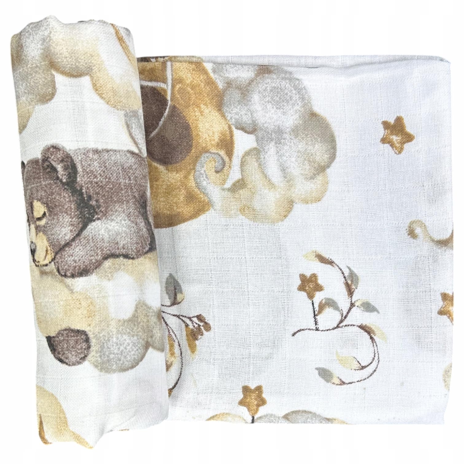 PLUMERI Swaddling Cloth 120 x 120 cm Baby, 1 Piece, Bear on Cloud, 100% Cotton Muslin, Oeko-Tex, Swaddle, Swaddle Cloth & Light Summer Blanket, Birth Gift