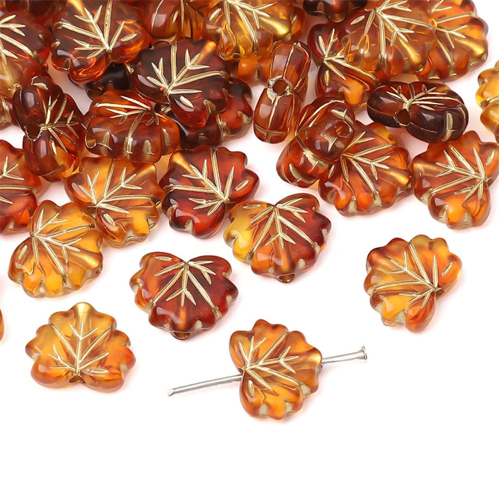 Anevous 45er-Pack Bernstein-Perlen Aus Acryl – 13x10 Mm Blattform – Zum Schmuckbasteln, Auffädeln & DIY – Goldfarben