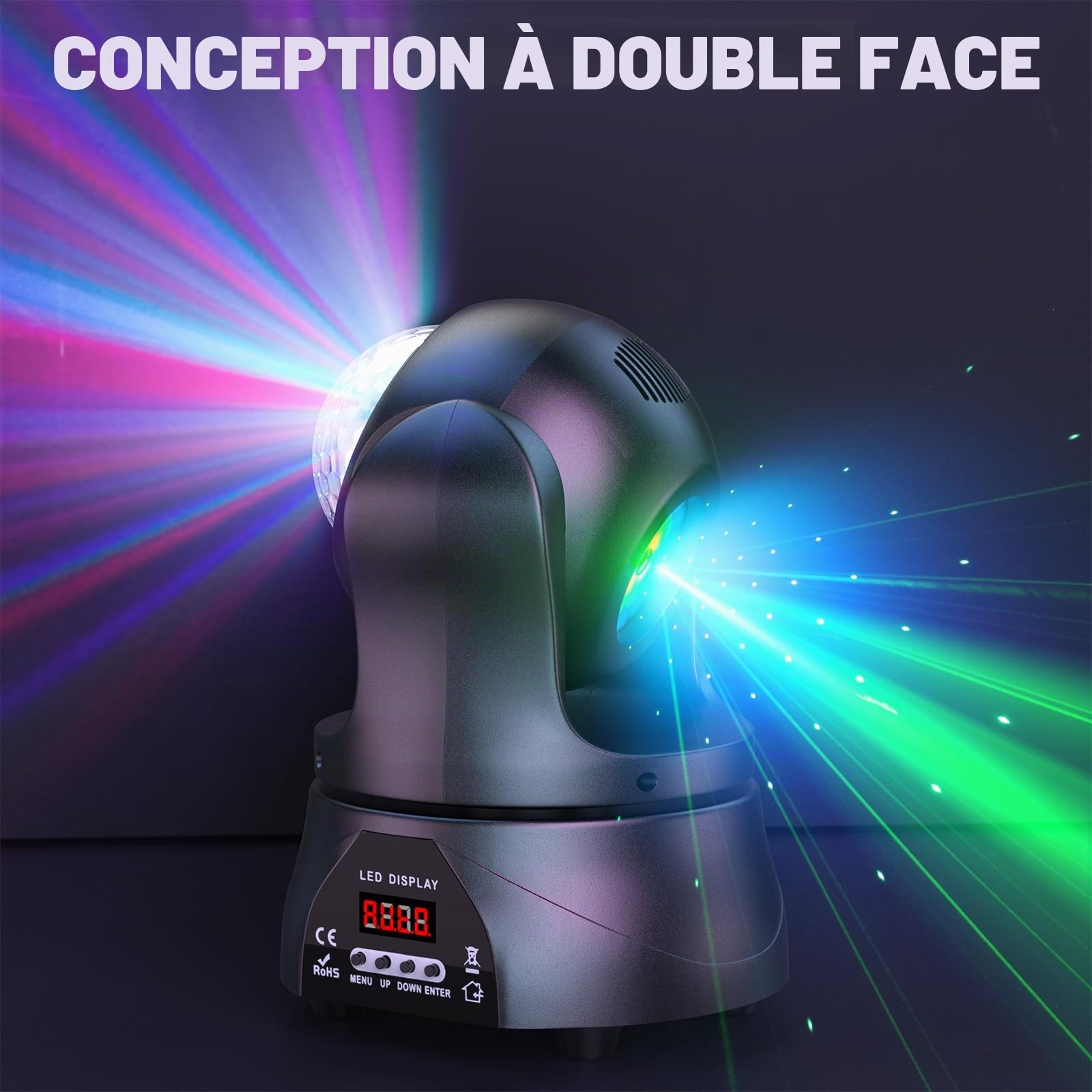 Jeux de Lumiere pour Soiree, U`King 30W Lumières disco Lyre LED Lumières principales mobiles de boule de disco à double face d-mx512 Éclairage de scène RGBW pour DJ Club Discothèque Bar Scène Soirée