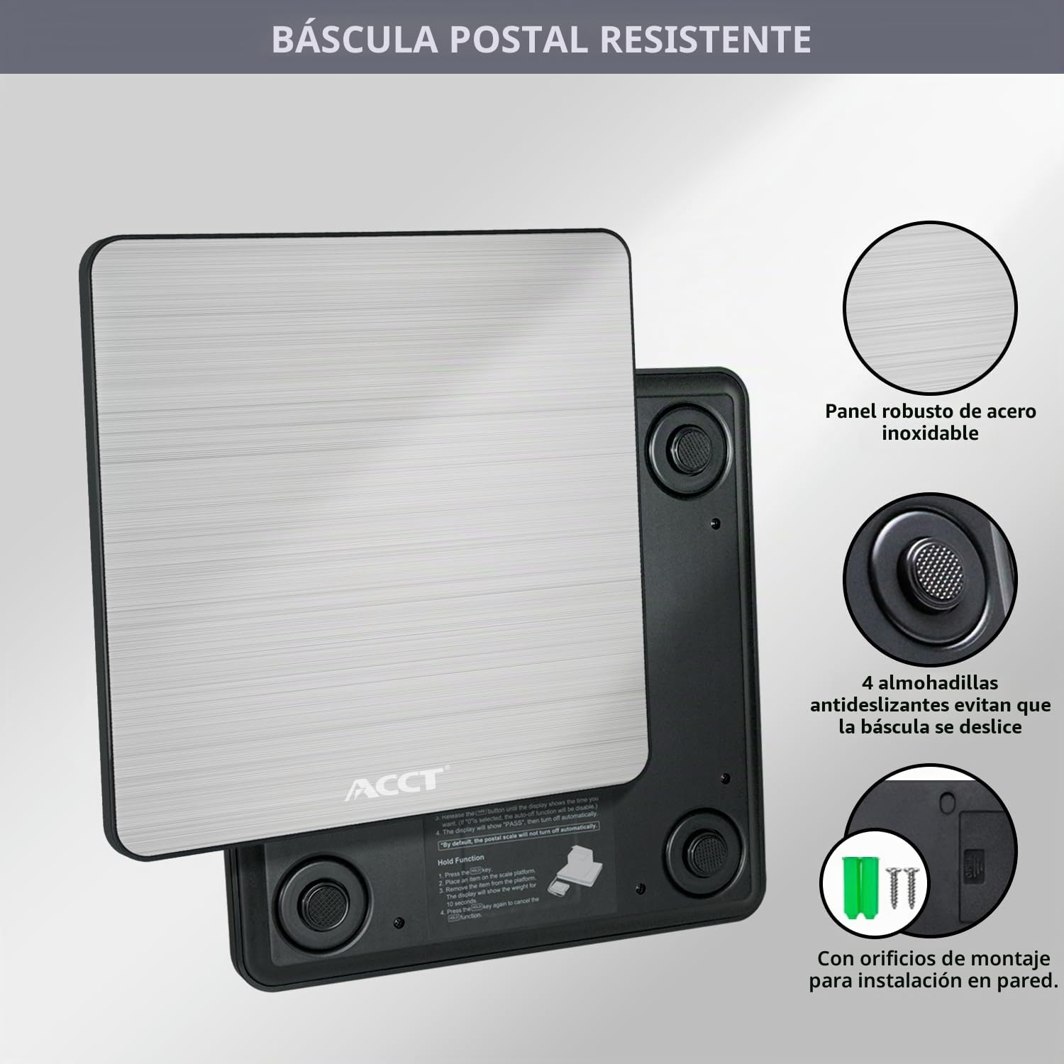 Básculas para correo ACCT, 400 lb/180 kg, báscula postal con función de retención/tara, Bascula Industrial para paquetes/mascotas/equipaje/oficina, peso maletas viaje, pilas y cable USB incluidos