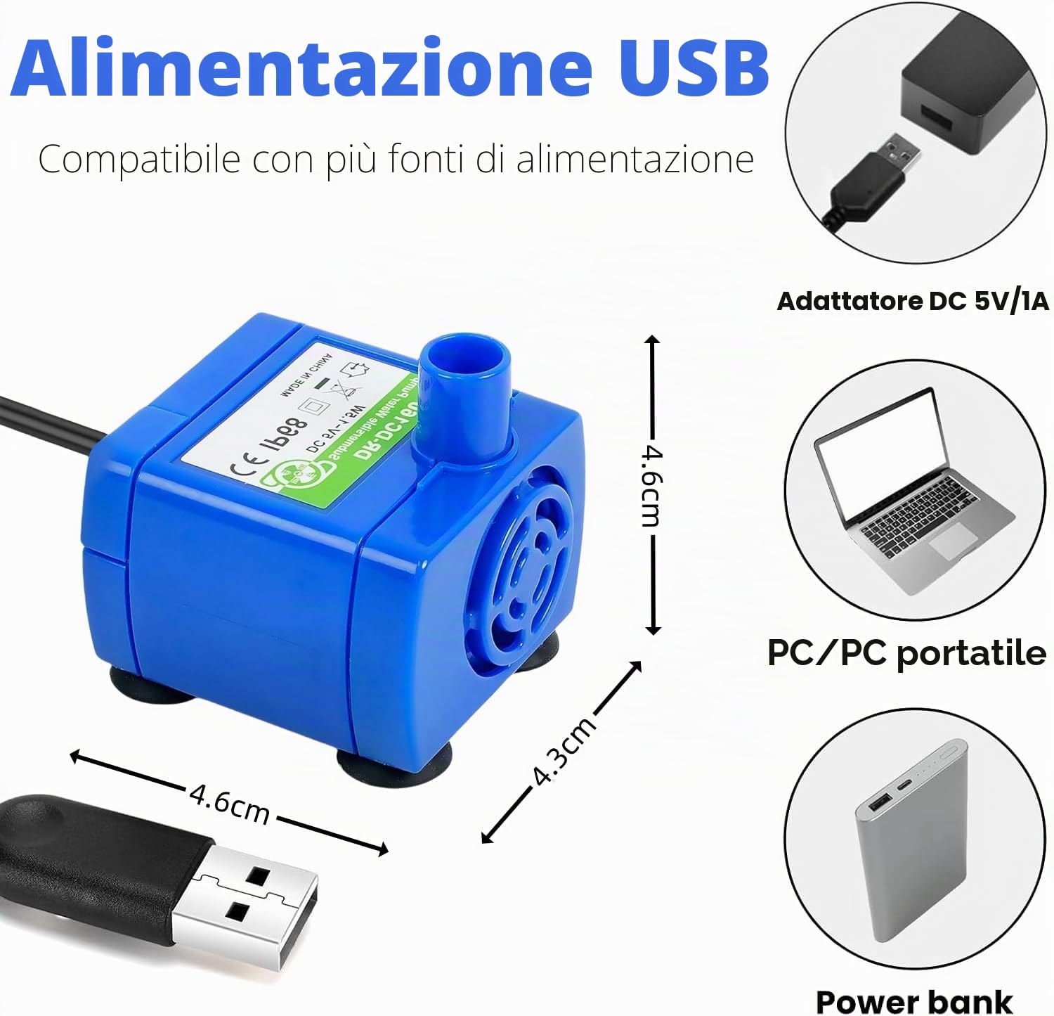 Pompa Fontanella per Gatti, USB Pompa di Ricambio Fontanella Gatti, Ultra Silenziosa, Pompa Acqua per Gatto