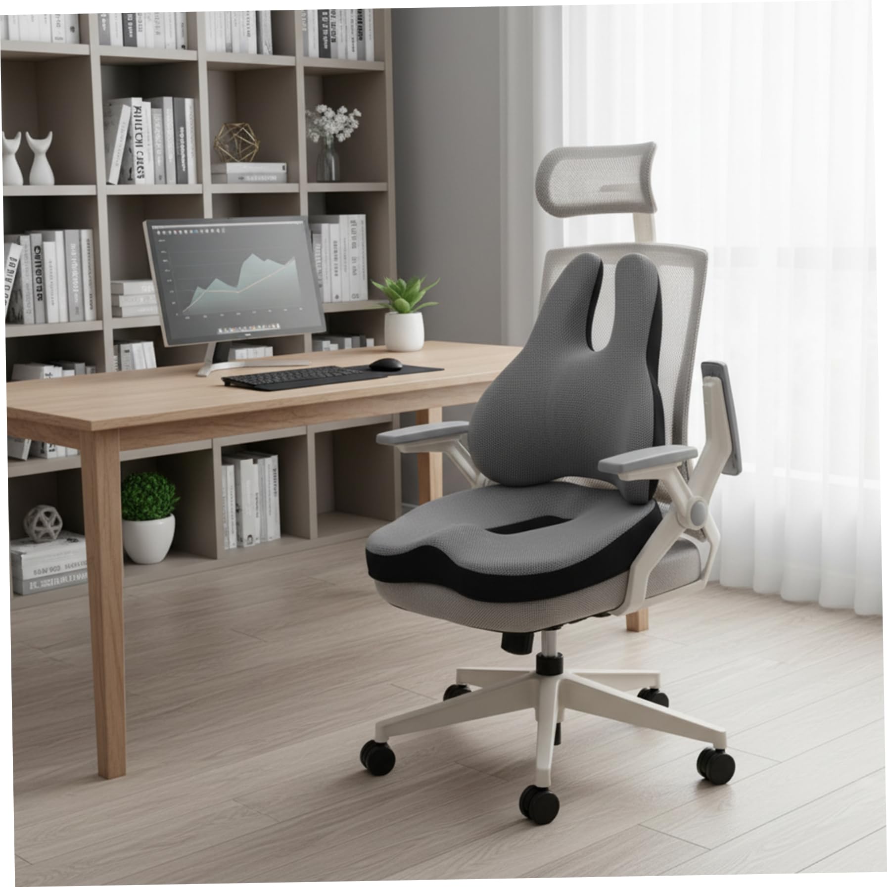 Cojín de apoyo lumbar 2 en 1 de espuma viscoelástica para respaldo y cojín de asiento, transpirable, antideslizante, para silla de oficina, para escritorio, juegos, respaldo de asiento de coche para