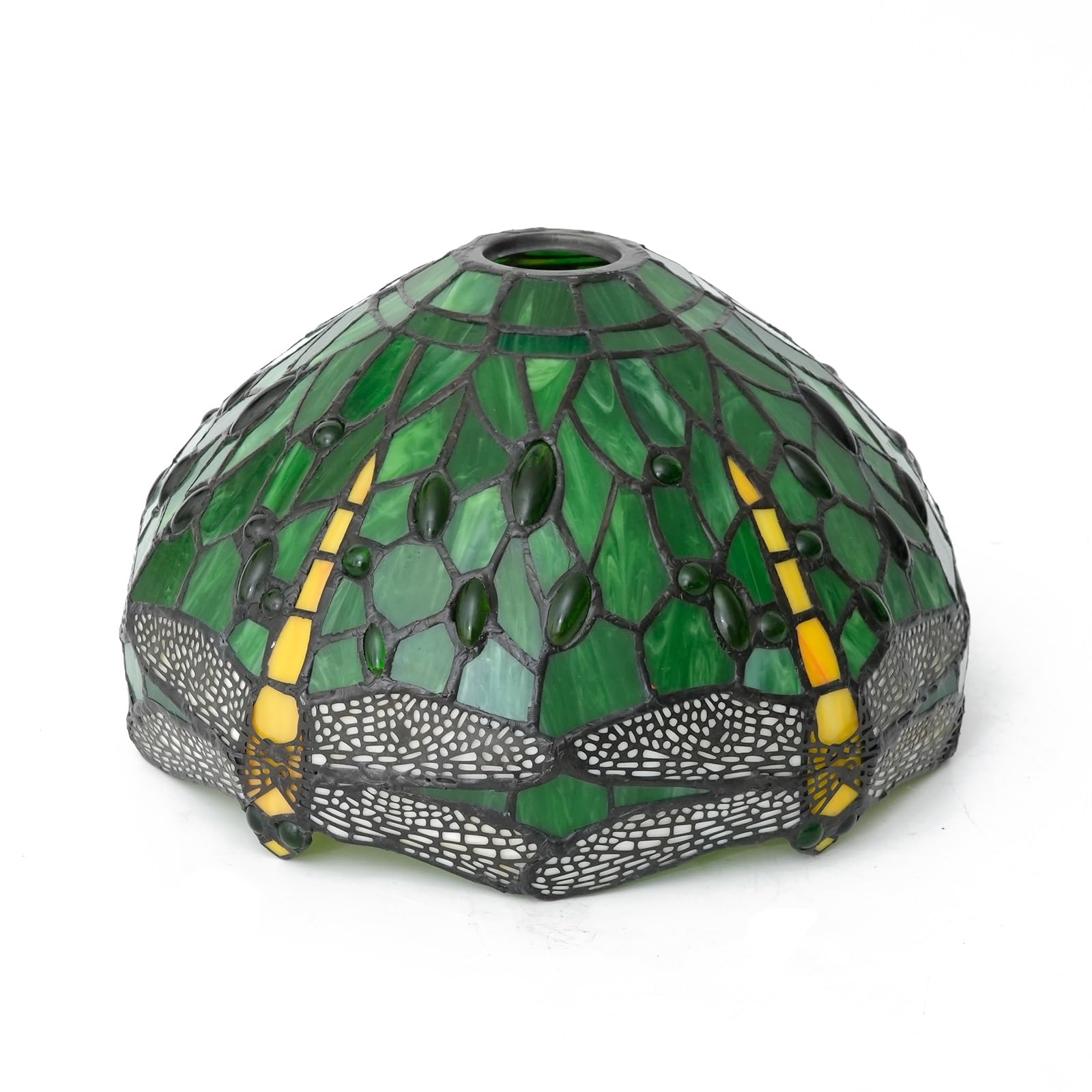HJRegaFimu Shade Replacement 12" Green Background Dragonfly Stained Glass Lamp Vintage Art Decor Large Opening Lampshades For Table Chandelier Light Wall Floor Lamps