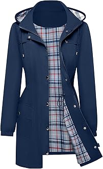 BBX LephsntRain Coats for Women Waterproof Rain Jacket Lightweight Windbreaker Outdoor Hooded Trench Coat