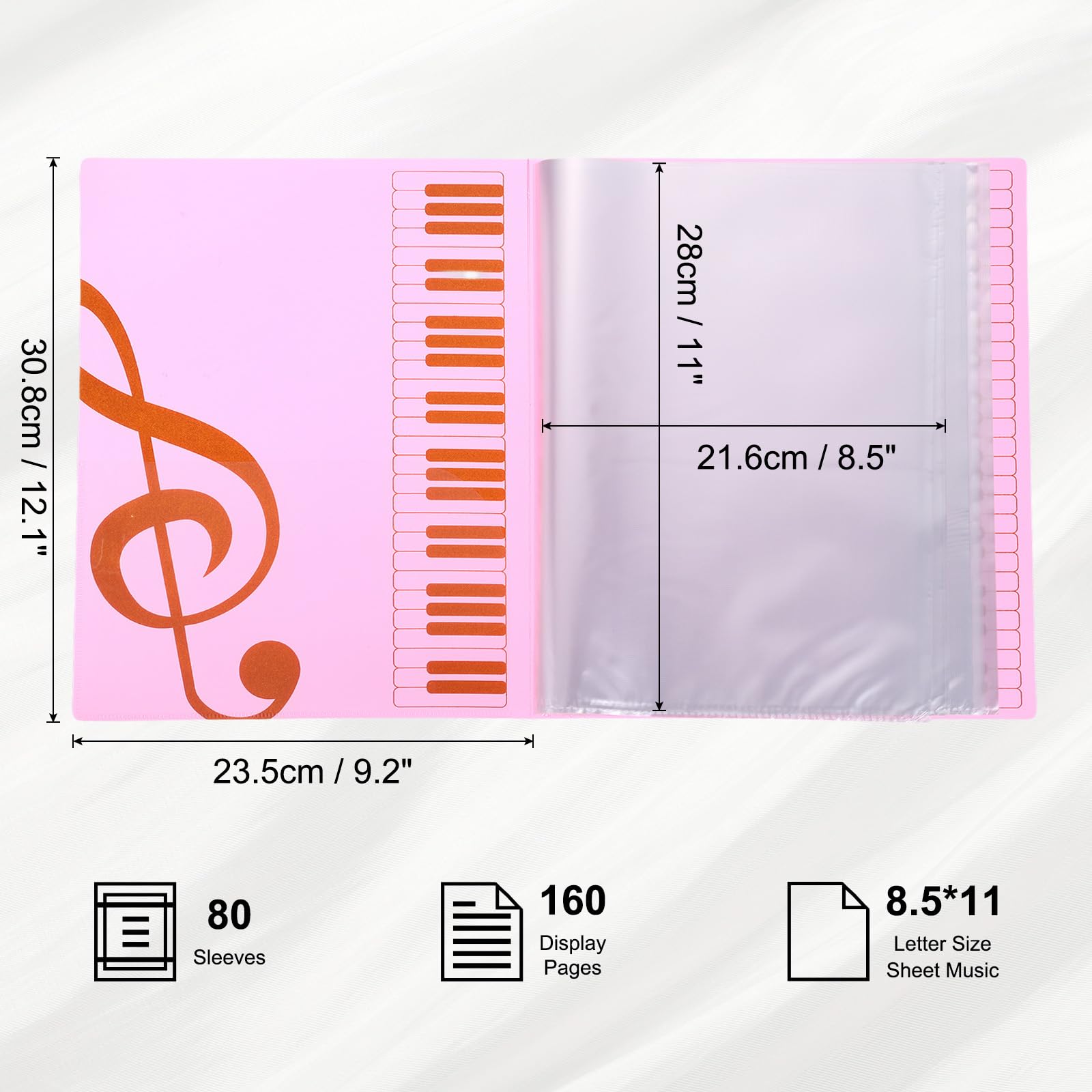 MECCANIXITY Carpeta de partituras con 80 fundas, 160 páginas, organizador en espiral, tamaño carta, 8.5 x 11 pulgadas, papel A4, bolsa de almacenamiento para coros de conciertos (rojo rosa)