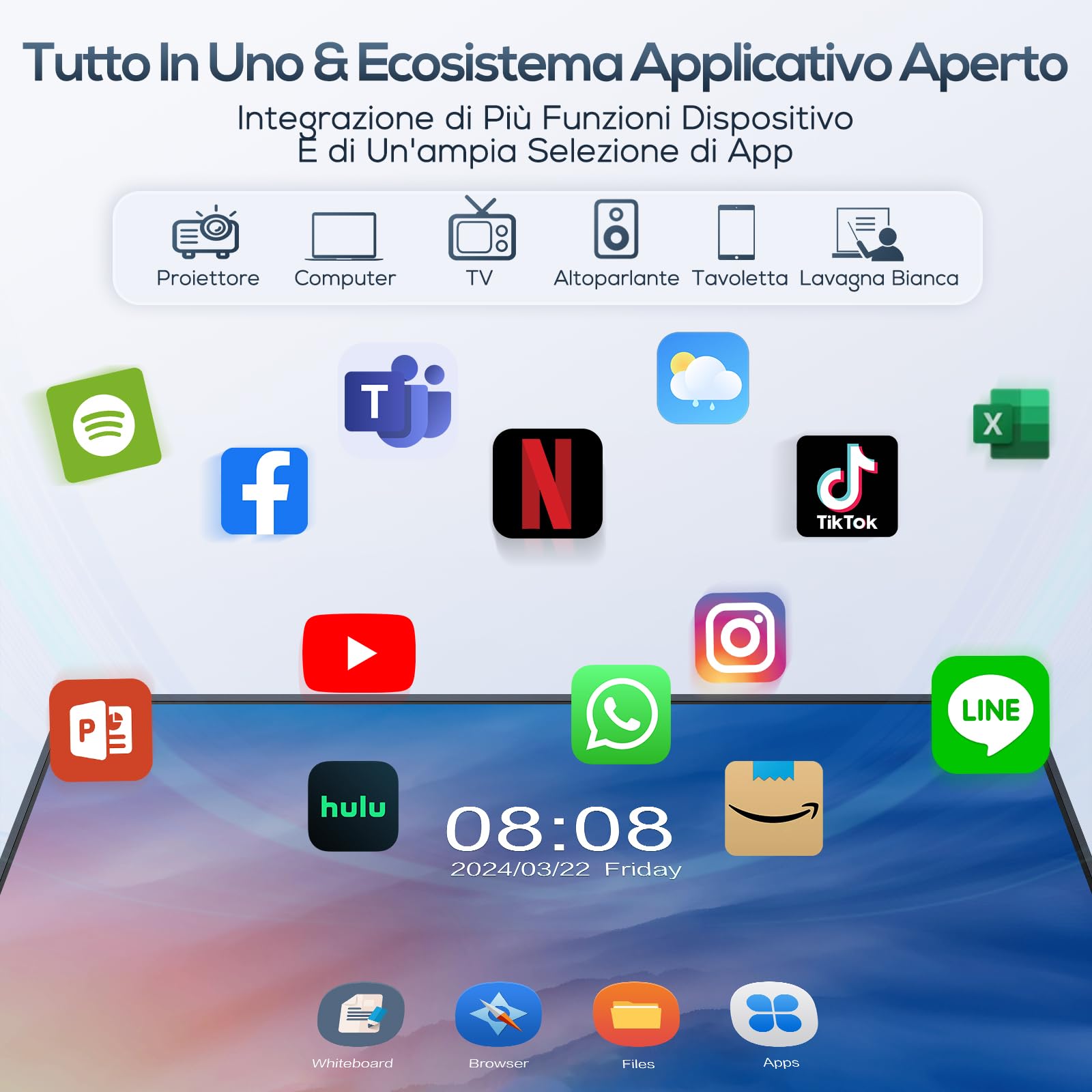 JAV Lavagna Bianca Intelligente 55 Pollici Smart Board 4K UHD Touchscreen All-in-one Lavagna Interattive Digitale con Doppio Sistema per Ufficio, Aula (Staffa Parete Inclusa)