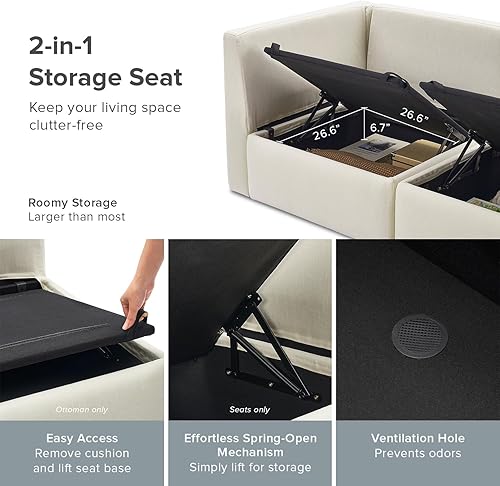 Miniatura 6 de mopio Sofá modular de gran tamaño con fundas y almacenamiento totalmente extraíbles, convertible en forma de U, en forma de L y seccional para