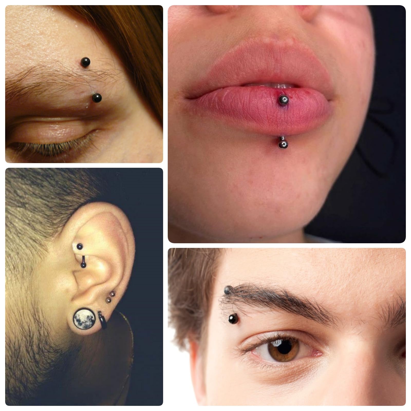 10 szt. zakrzywiona sztanga 16G piercing wargi przegrody brwi wieża stokrotka sztyfty srebrne czarne złoto pionowe labret sztangi 6 mm 8 mm 10 mm 12 mm stal nierdzewna