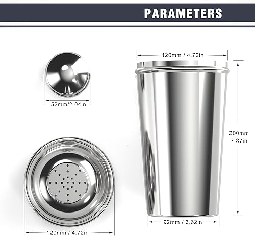 Miniatura 5 de Coctelera profesional de acero inoxidable, coctelera grande de 60 onzas con colador para bartending - Mezclador Margarita