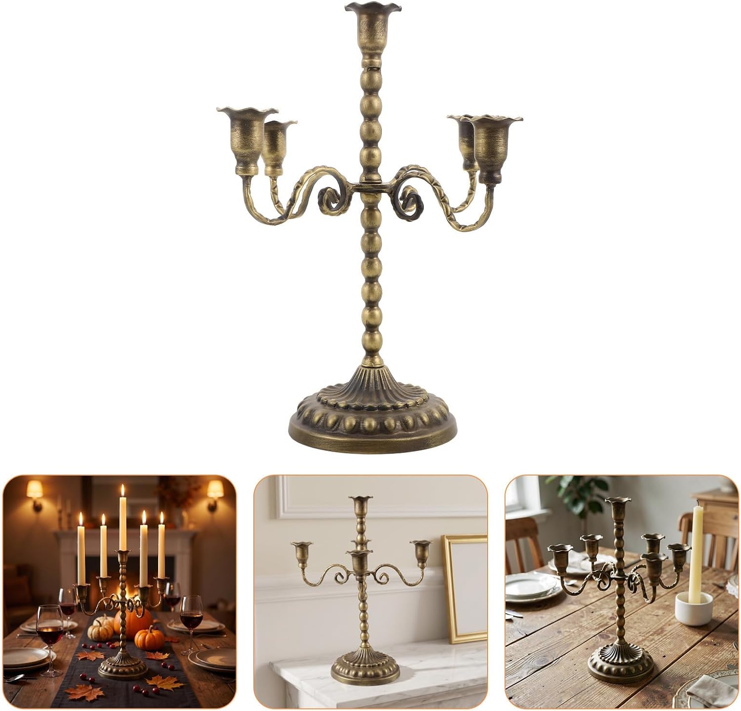 Vintage Metal Candelabra Bronze 5 Arm Taper Candle Holder