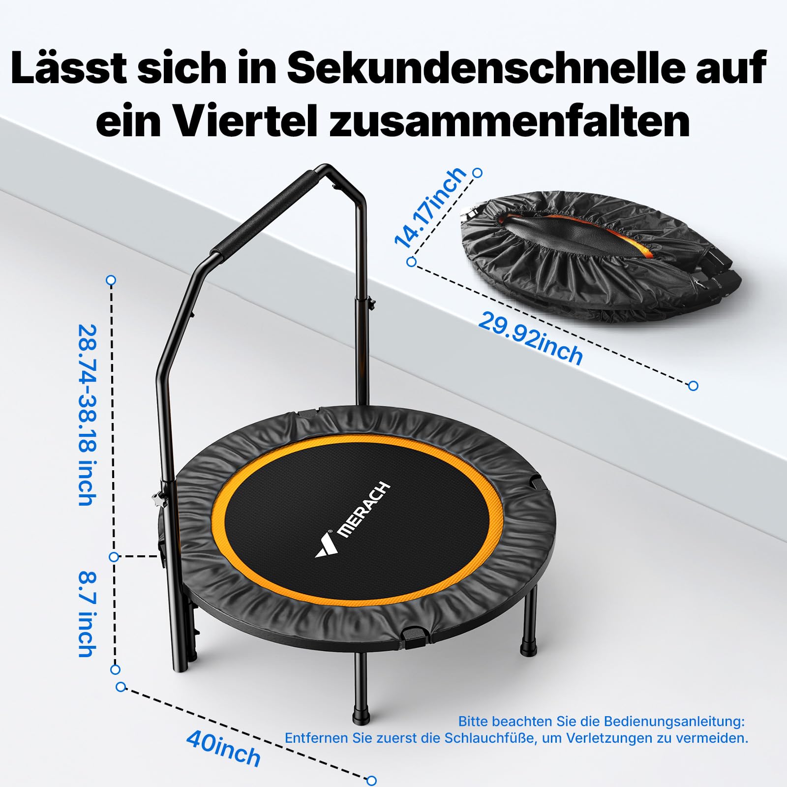 MERACH Mini Trampoline - 102cm, Fitness Trampoline, Opvouwbaar