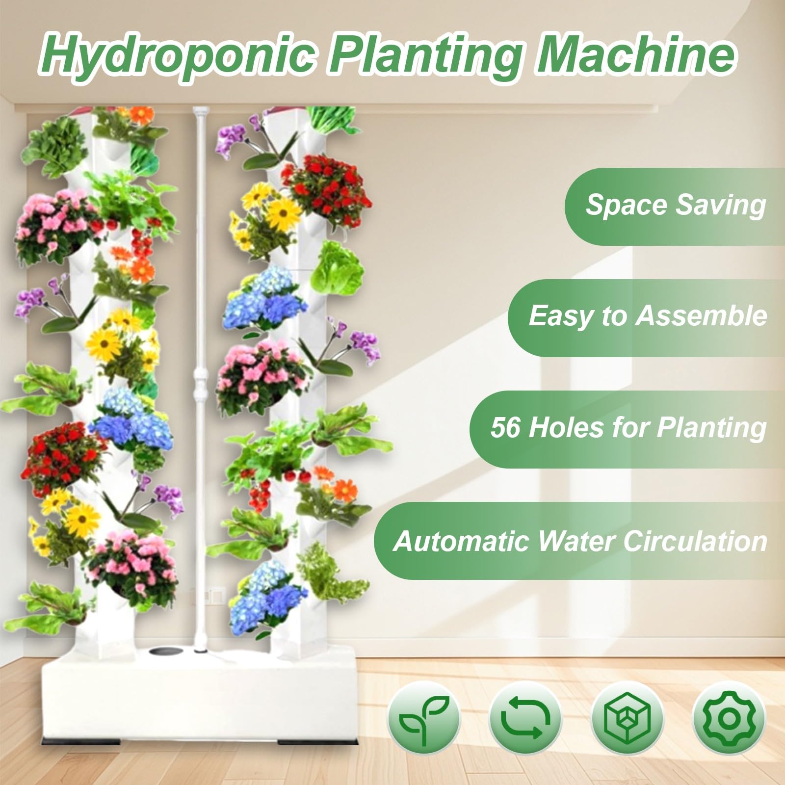 Impianto Idroponico Verticale per Giardino, Kit di Giardinaggio Verticale da 56 Piante con Impianto di Irrigazione Automatico per Crescita Rapida Verdure e Erbe