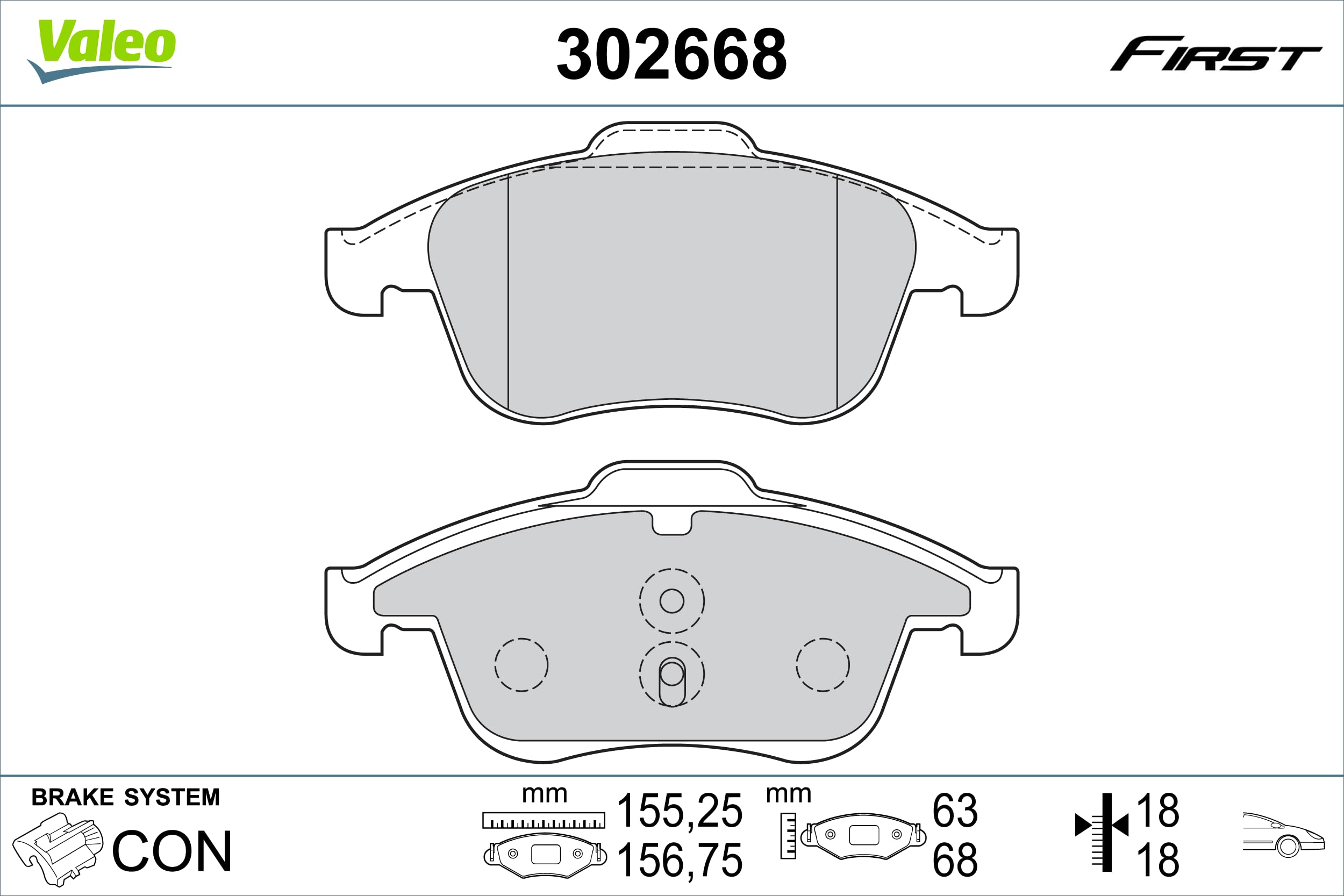 Valeo Set di 4 Pastiglie Freno Essential 302668, Asse Anteriore