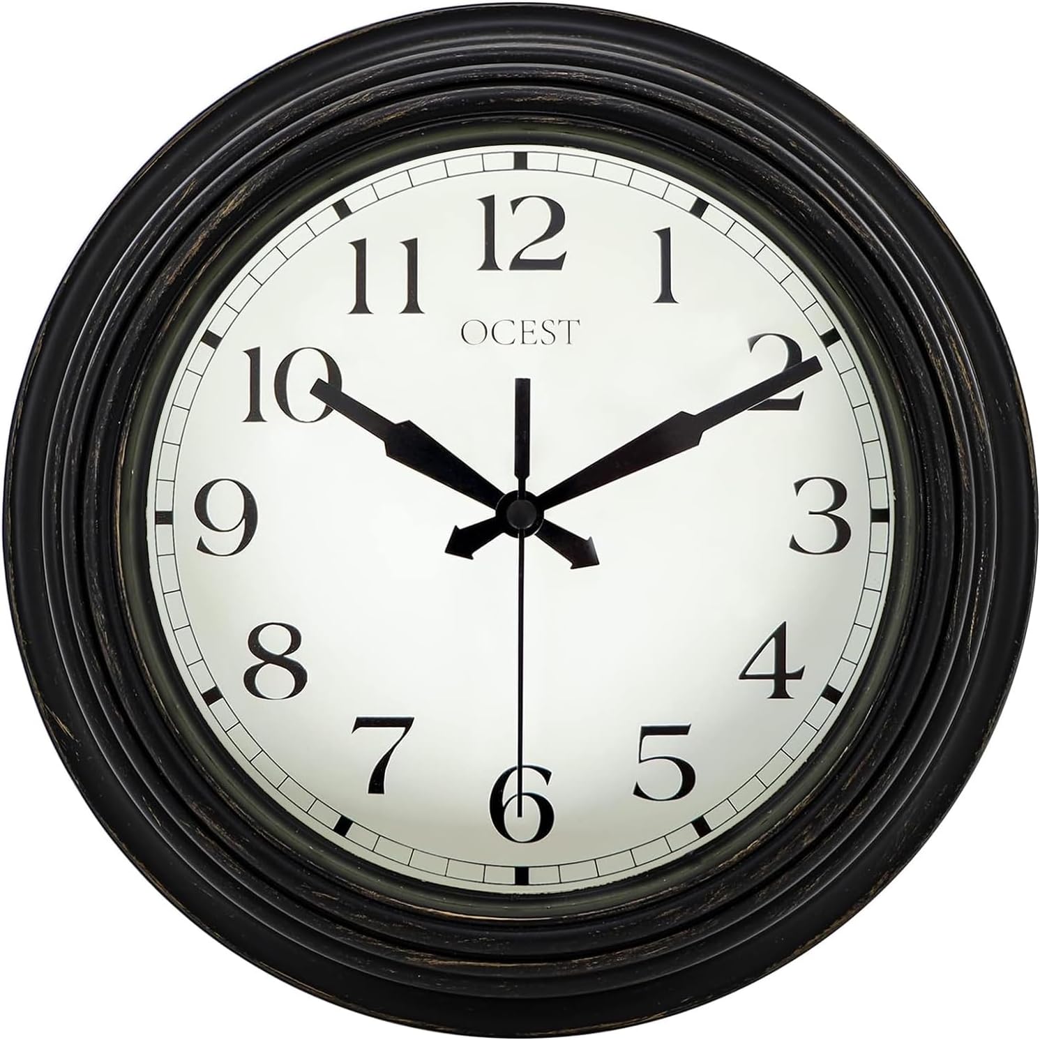 OCESTKitchen Wall Clock, 9-Inch Silent Non Ticking Battery Operated Wall Clock for Livingroom, Bedroom, Bathroom, Office, Easy to Read, Large Display (Black)