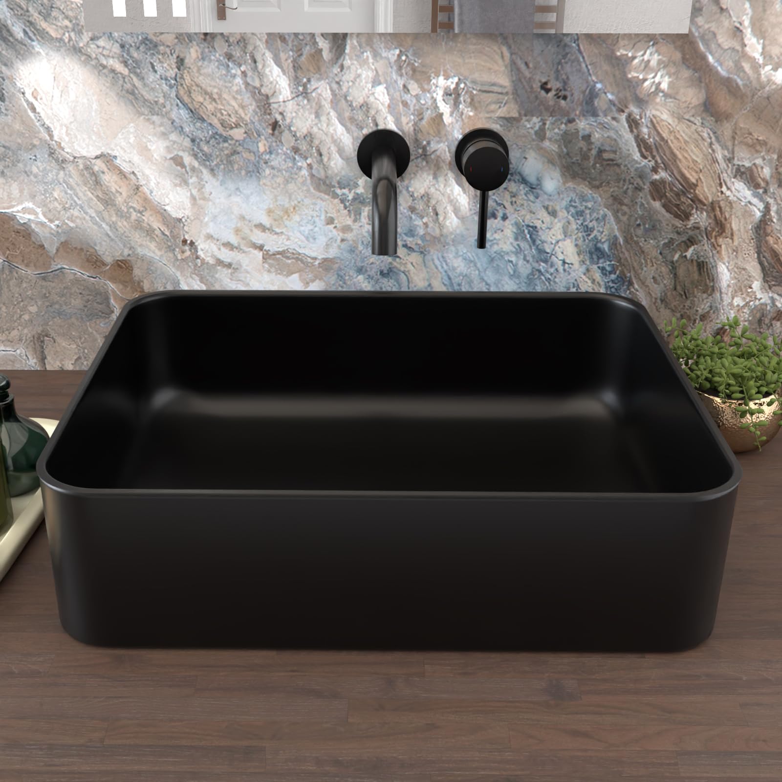 B&Q -  Rogiet 490 X 375mm Countertop Basin Rectangle Matte Black