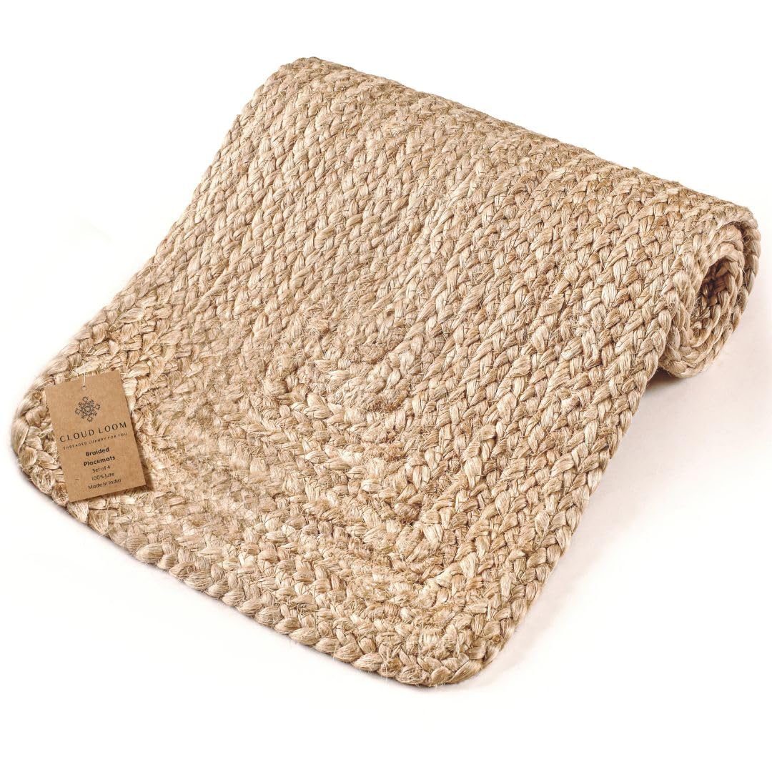 CLOUDLOOM Handcrafted Braided Jute Table Runner - 13x36 Inch 100% Jute Handwoven Rustic Vintage Table Decor, Durable Non-Slip for Dining, Coffee, or