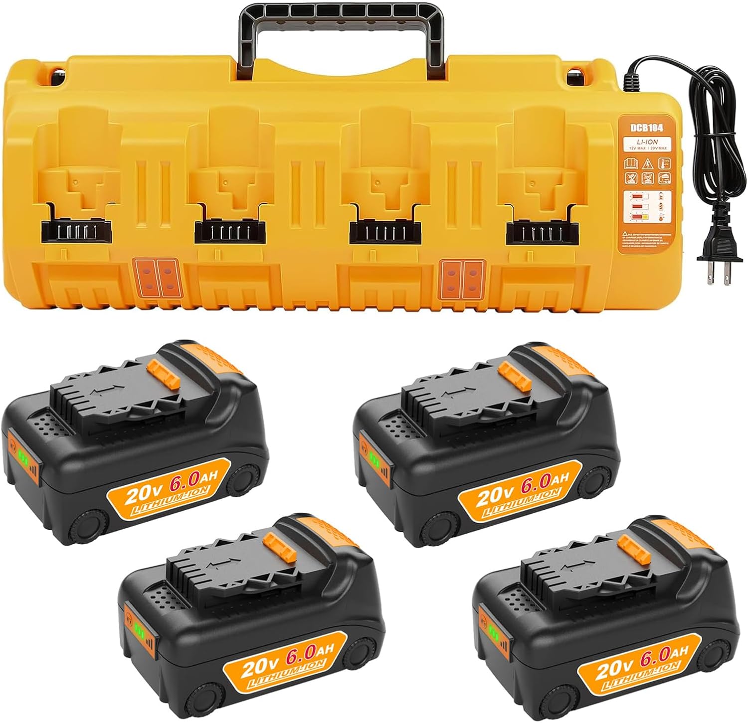 TeenPower 4Pack 20V 6.0Ah Battery Replacement for Dewalt 20V Max Battery with DCB104 Charger Combo