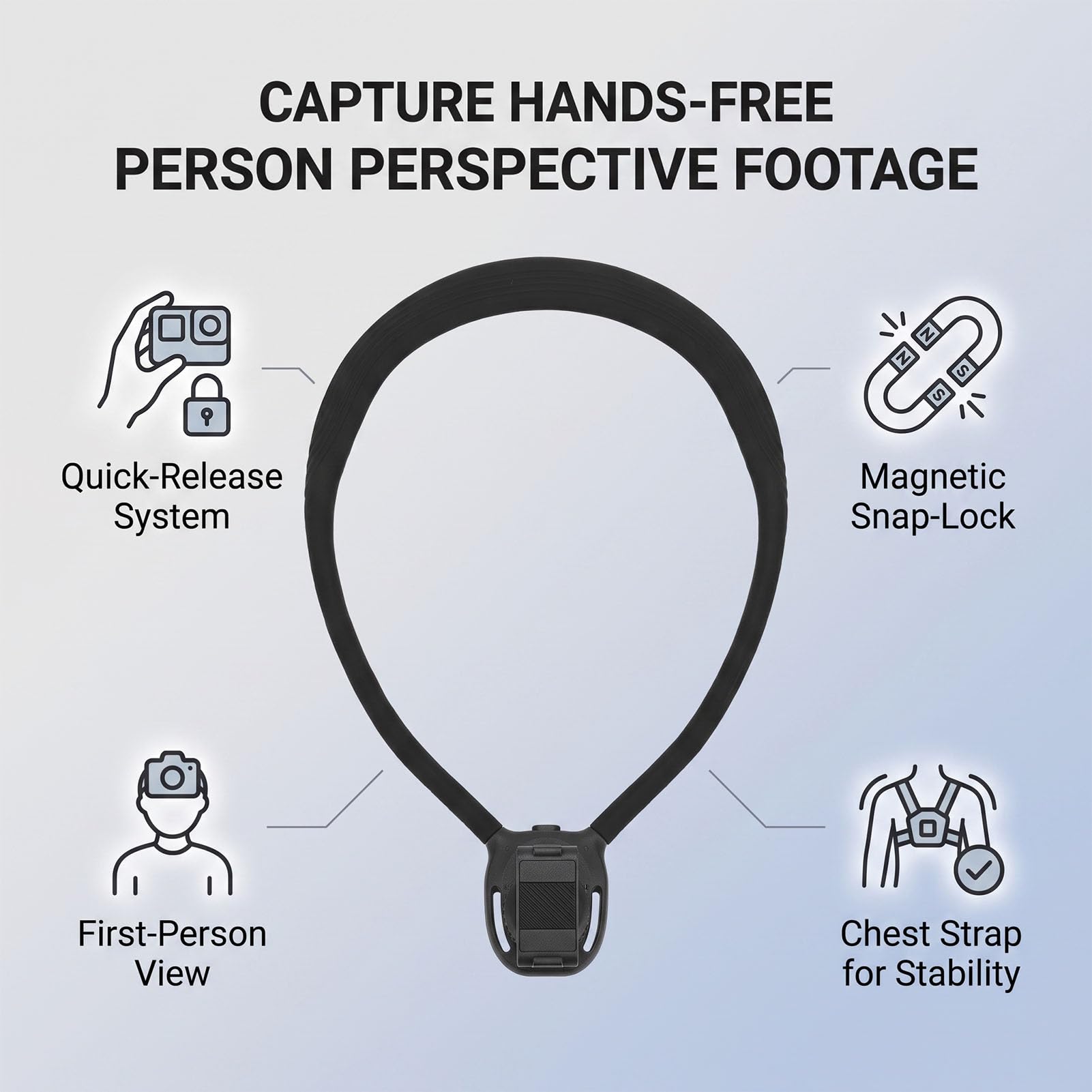 Luocute Supporto per Action Camera Al Collo con Sgancio Rapido Magnetico, | Costruzione in Silicone e Acciaio Al Carbonio, vestibilità Morbida Sulla Pelle, Compatibile con Action 6 Nano, Include
