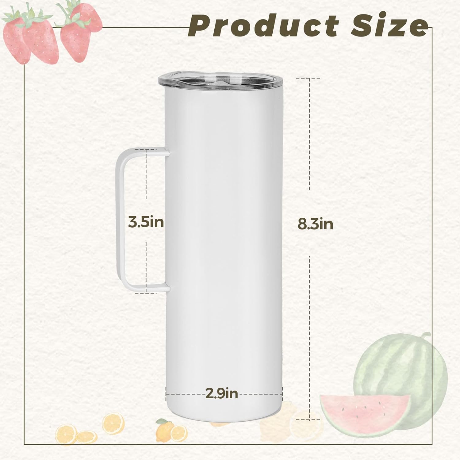 25 Pack 20 oz Sublimation Blank Tumbler with Handle and Straw Stainless Steel Double Vacuum Insulation Skinny Mug Bulk Heat Press Transfer Printing DIY Cups - Image 2
