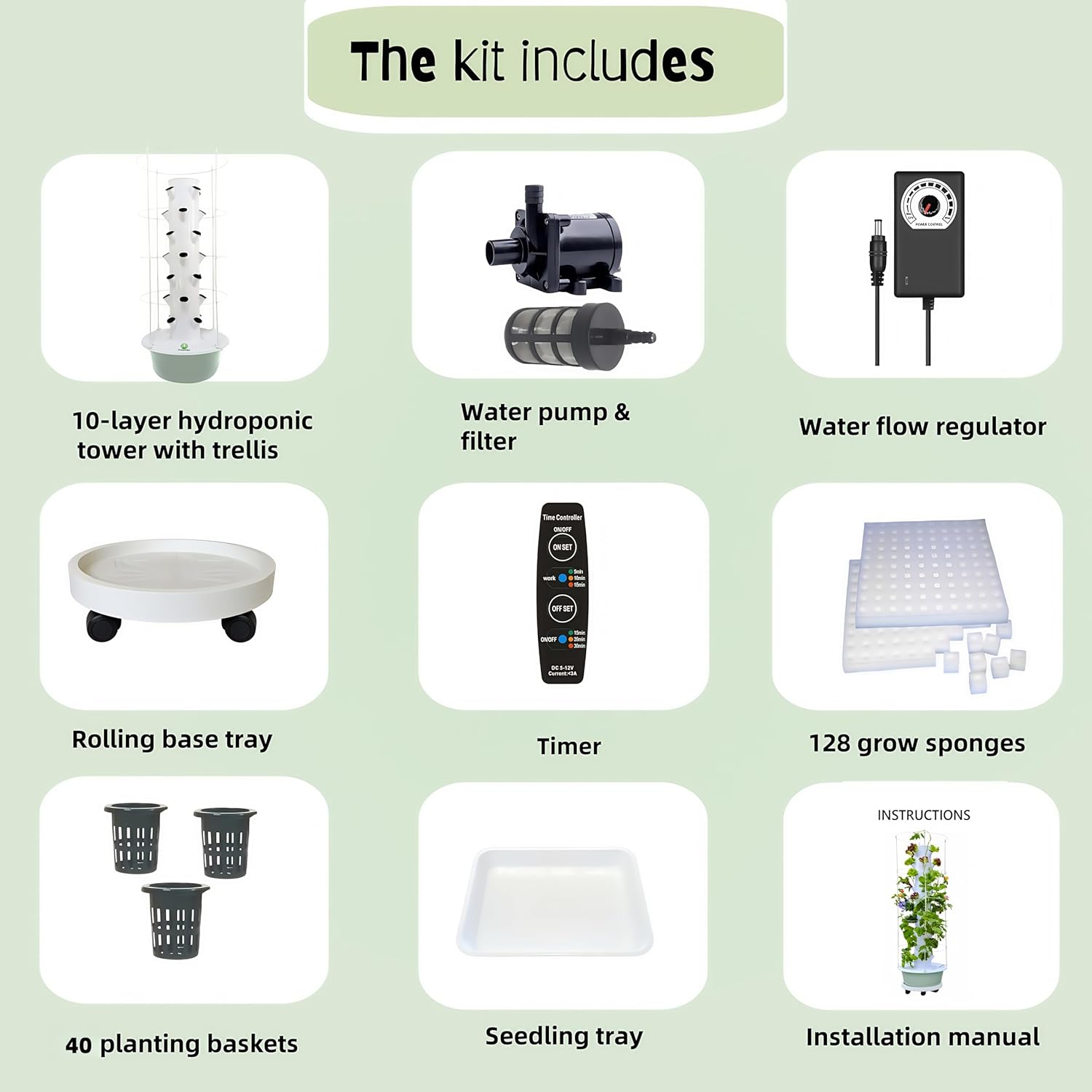 Hydroponic Growing System Kit, Vertical Hydroponic Tower with Trellis, Indoor & Outdoor Herb Garden, Vegetable Tower with 40 Planting Pods, Automatic Timer, Ideal for Gardeners & Beginners