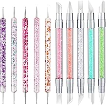 10PCS Nail Art Gel Carving Pen Acrylic Dotting Pen Rhinestone Handle Double-Ended Silicone Brushes for Design Nail Foil Carving Drawing and 3D Effect Shaping Drawing Dotting Tools