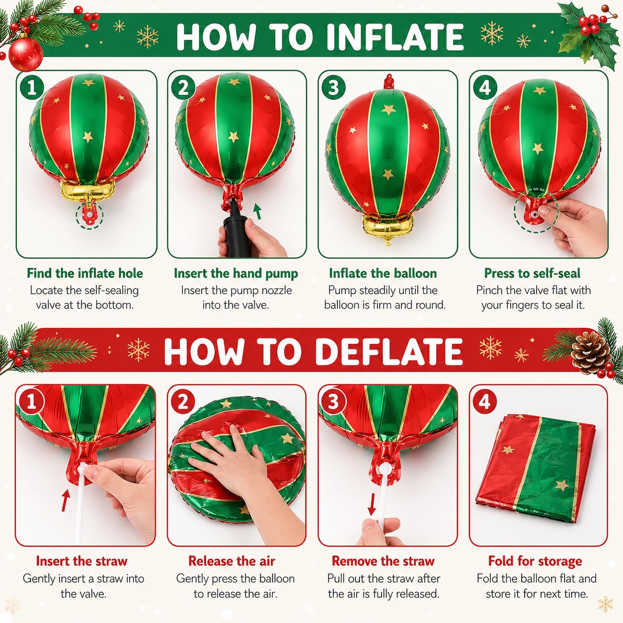 Weihnachten Folienballons Set, 9 Stück Groß Weihnachts Deko Süßigkeiten Hängende Weihnachtskugel Helium Ballons, Rot Grün Gold Weihnachtsdeko Bonbon Candy Luftballons für Christmas Party Dekoration