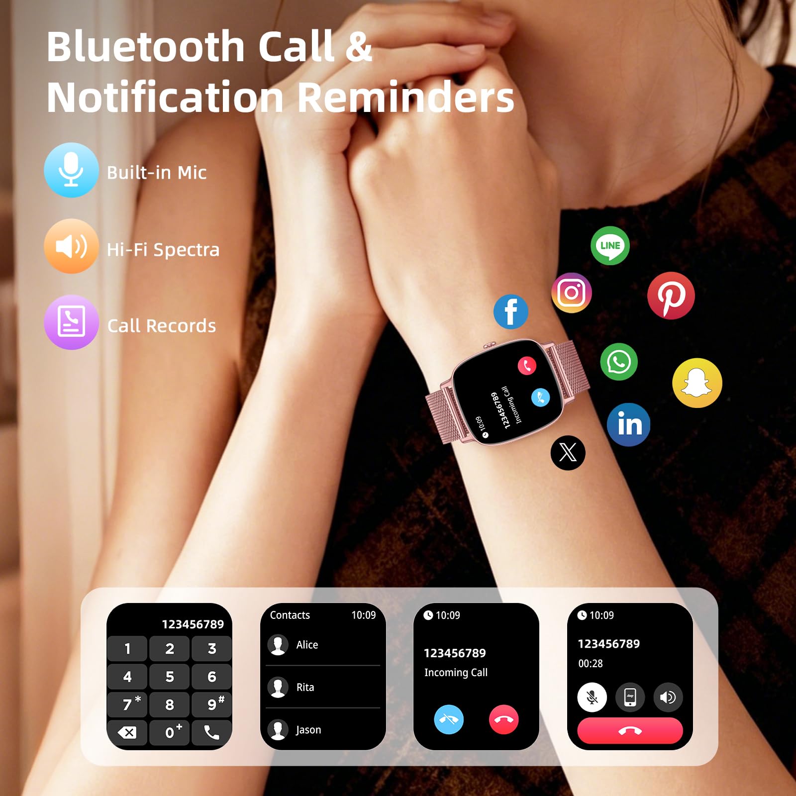 coioc Smartwatch Damen (2 Armbändern) mit Telefonfunktion, 1.85 Zoll HD Voll-Touchscreen Smartwatch, 120+ Sportmodi, IP68 Wasserdicht Fitness Tracker mit Herzfrequenz, Schlafmonitor für iOS Android