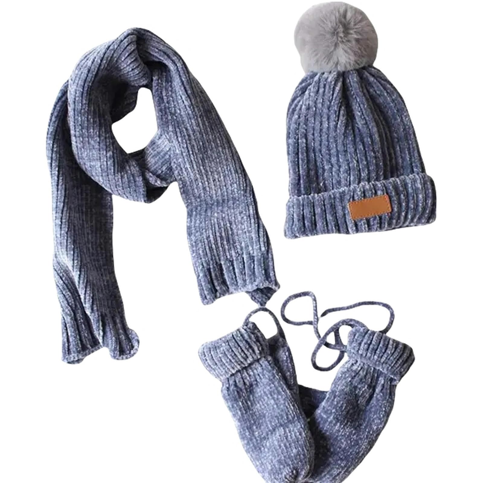 Zonto wintermütze Kinder 3 In 1 Kinder Winter Gestrickte Warme Pom Pom Beanie Hut Schal Handschuhe Set