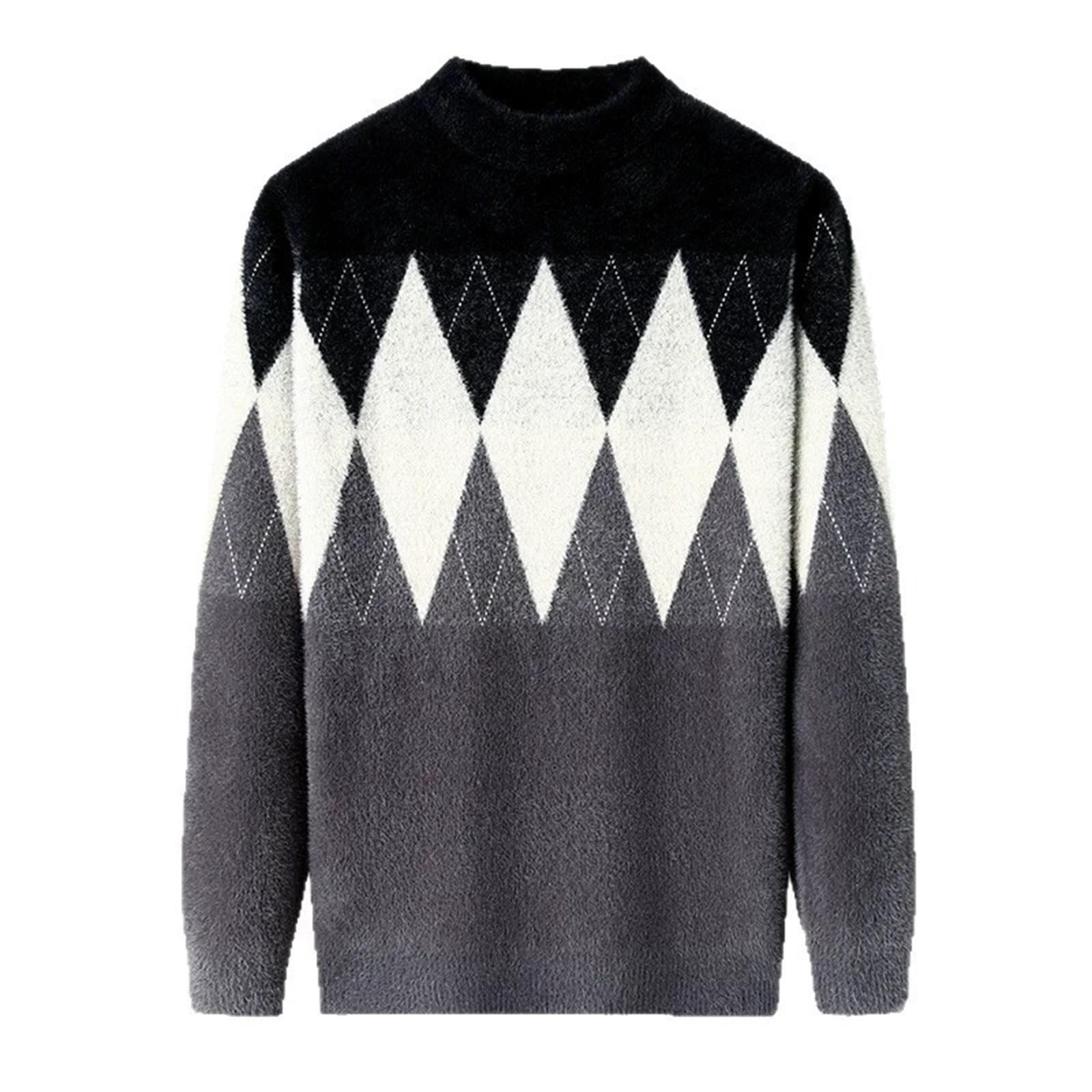 Generisch Jersey para hombre, cuello redondo, manga larga, jersey de punto, ligero, informal, de negocios, forro polar, grueso, de invierno, jacquard, para el tiempo libre