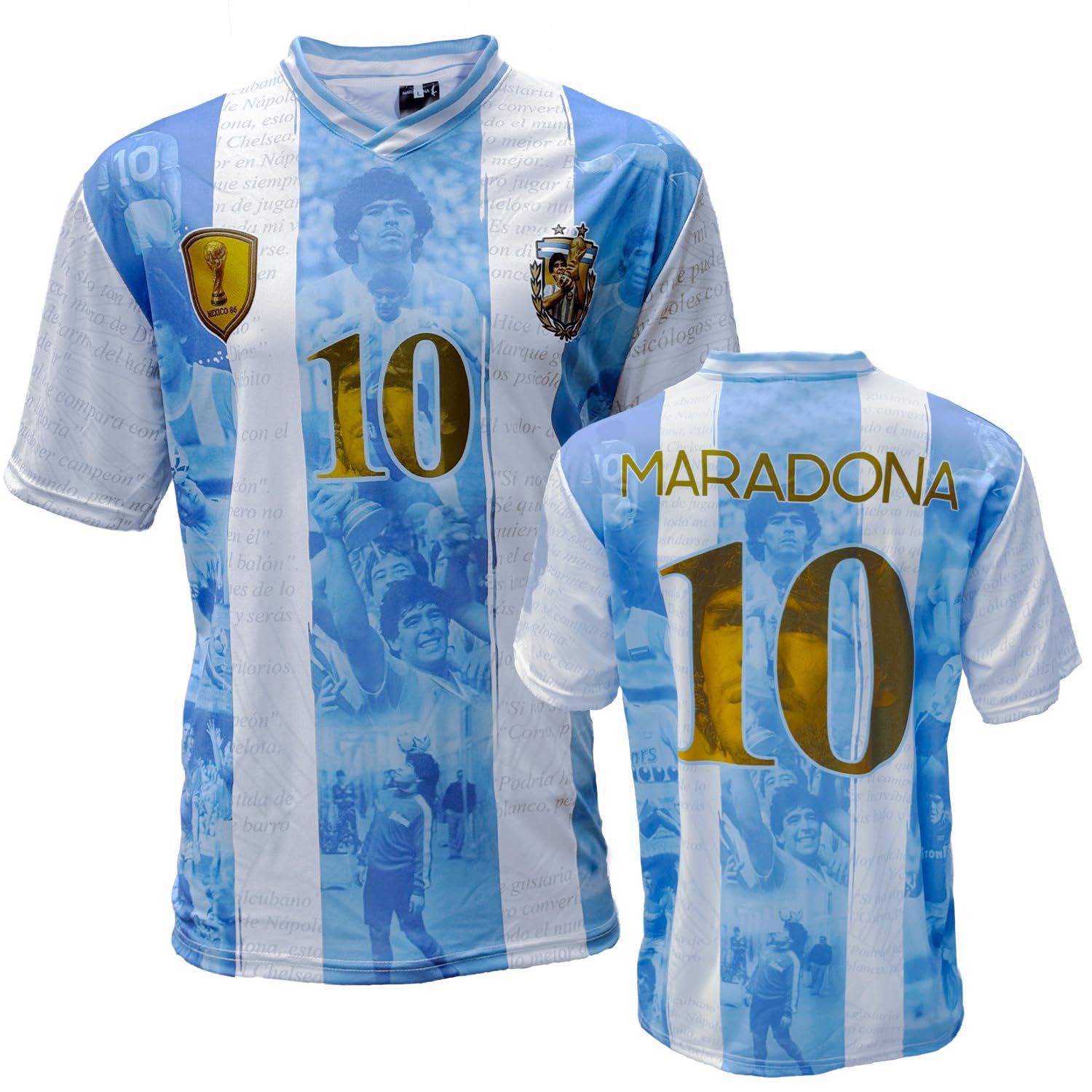 Soul Up Men's Turquoise And White Official Replica Diego Armando Maradona - El Pibe De Oro Football Jersey Argentina, Xl