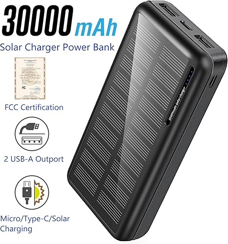 Miniatura 4 de Cargador solar de banco de energía, paquete de 2 cargadores portátiles de 5 V, 2.1 A, 30000 mAh, puertos USB duales de 5 V de salida de energía