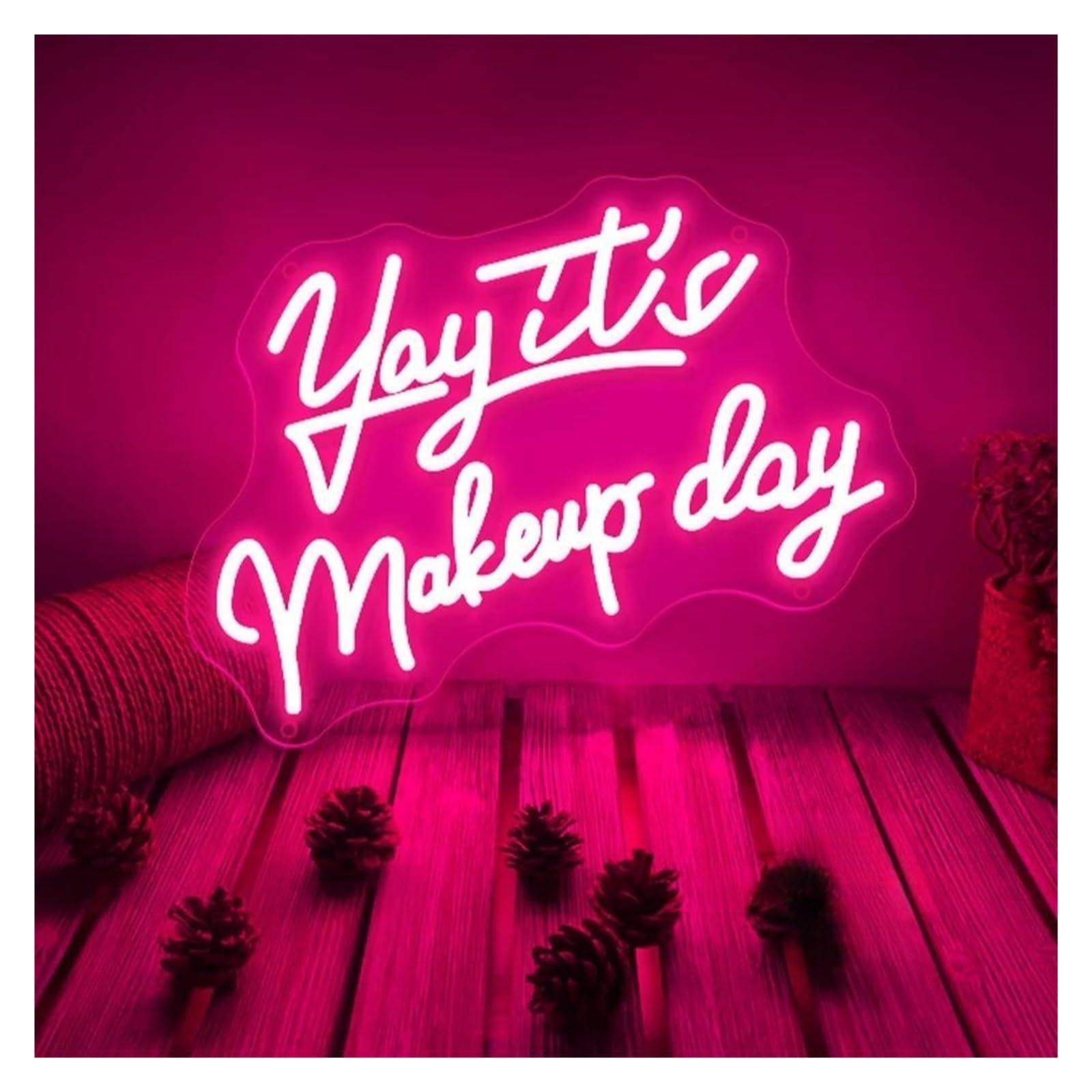 SHOUXI Sign Lamp Yay It's Makeup Day Neon Sign Light for Lash Room Beauty Room Wall Decor Dimmable Illuminated Lamp USB Powered 40cmx31cm