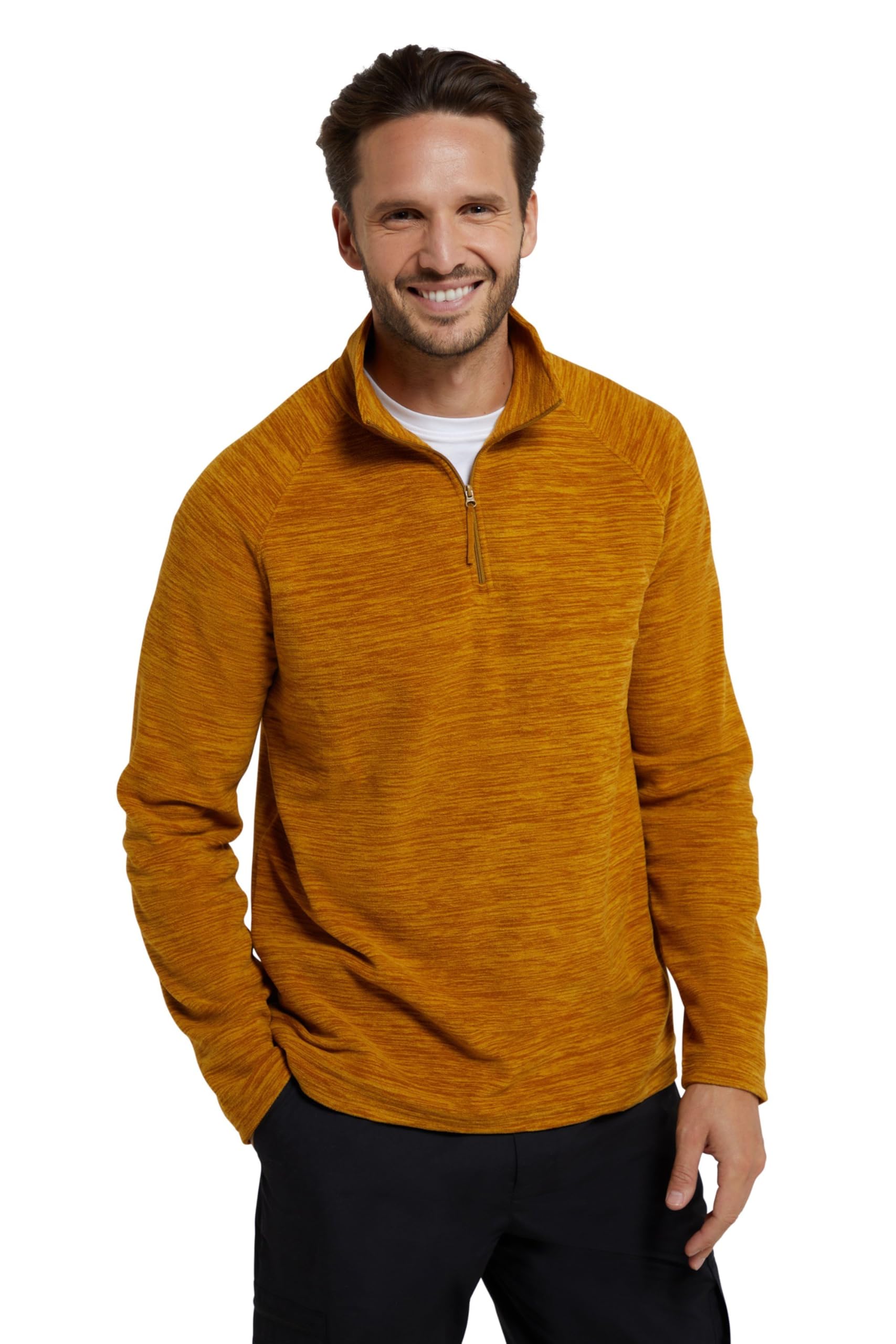 Mountain Warehouse Mustard Snowdon Mens Micro Fleece Top - Warm, Breathable, Quick Drying, Zip Collar Fleece Sweater, Soft & Smooth Pullover - For Autumn Winter, Travelling, Walking Large
