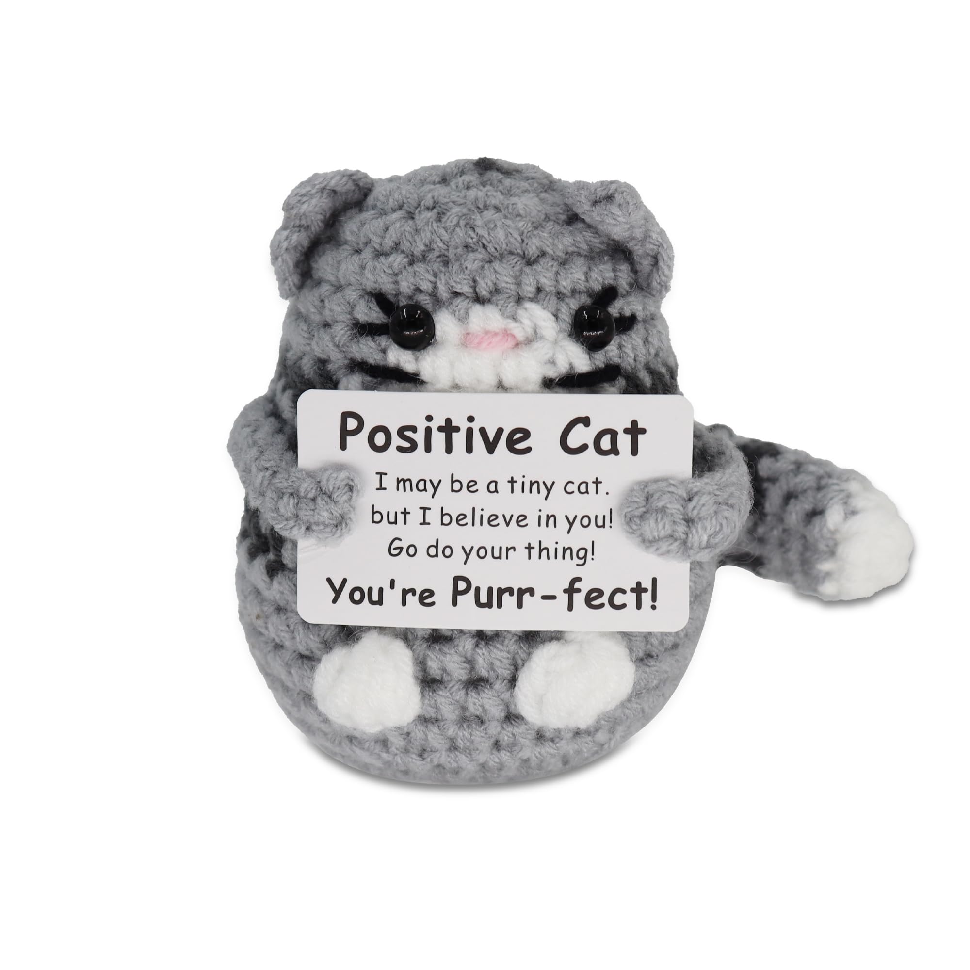 EUG-PRODUCTS Pocket Hug Positive Creative Thick Grey Wool Knitted Cat Doll, Thick Grey Cat with Positive Energy, Courage Gift, Get Well, Gifts for Boys and Girls
